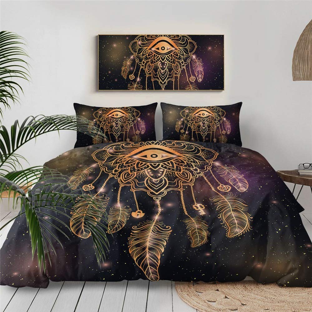 Housse de couette 3D attrape-rêves et ses 2 taies d'oreiller pour lit double style bohème mandala (AB05)