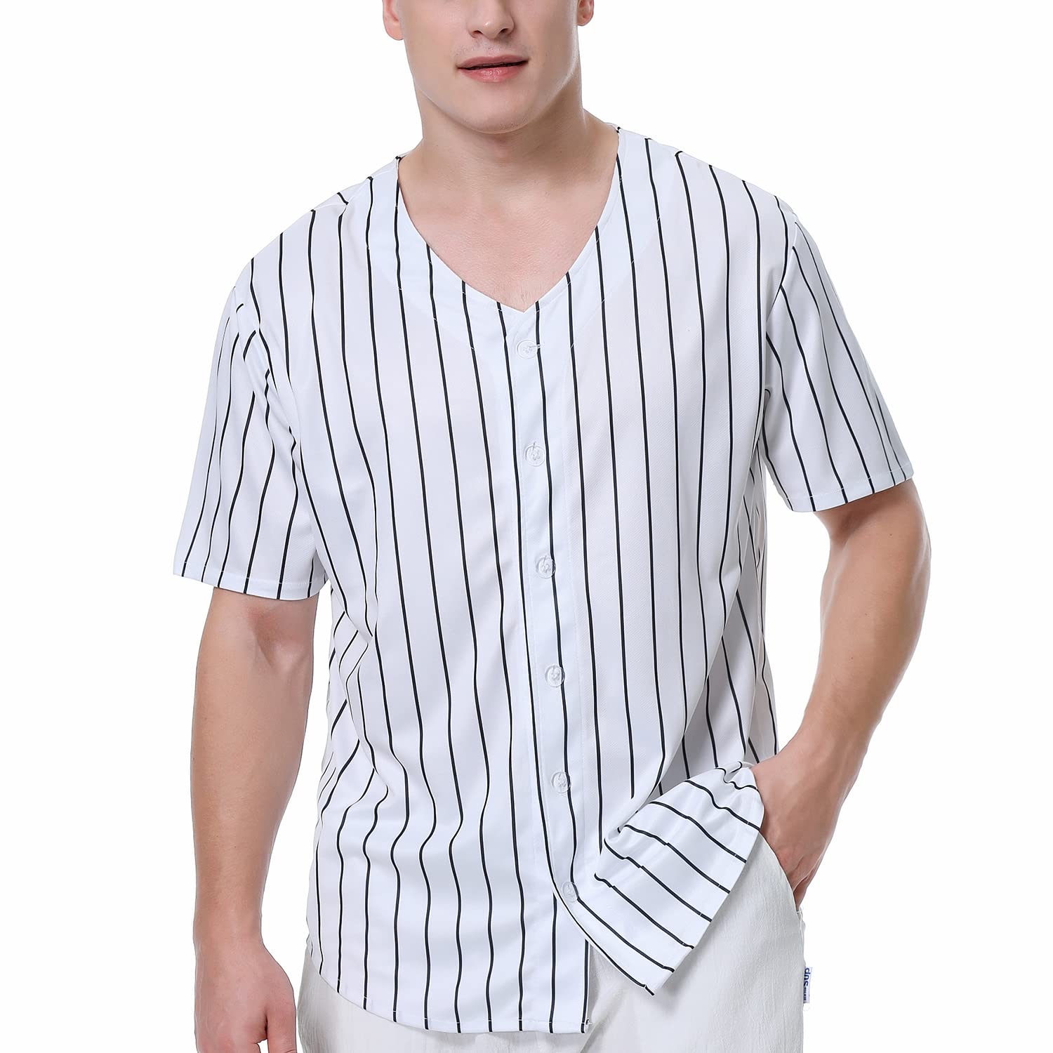 KUAIPAOBlank Plain Striped Baseball Jersey Button Down Baseball Uniforms for Men Women