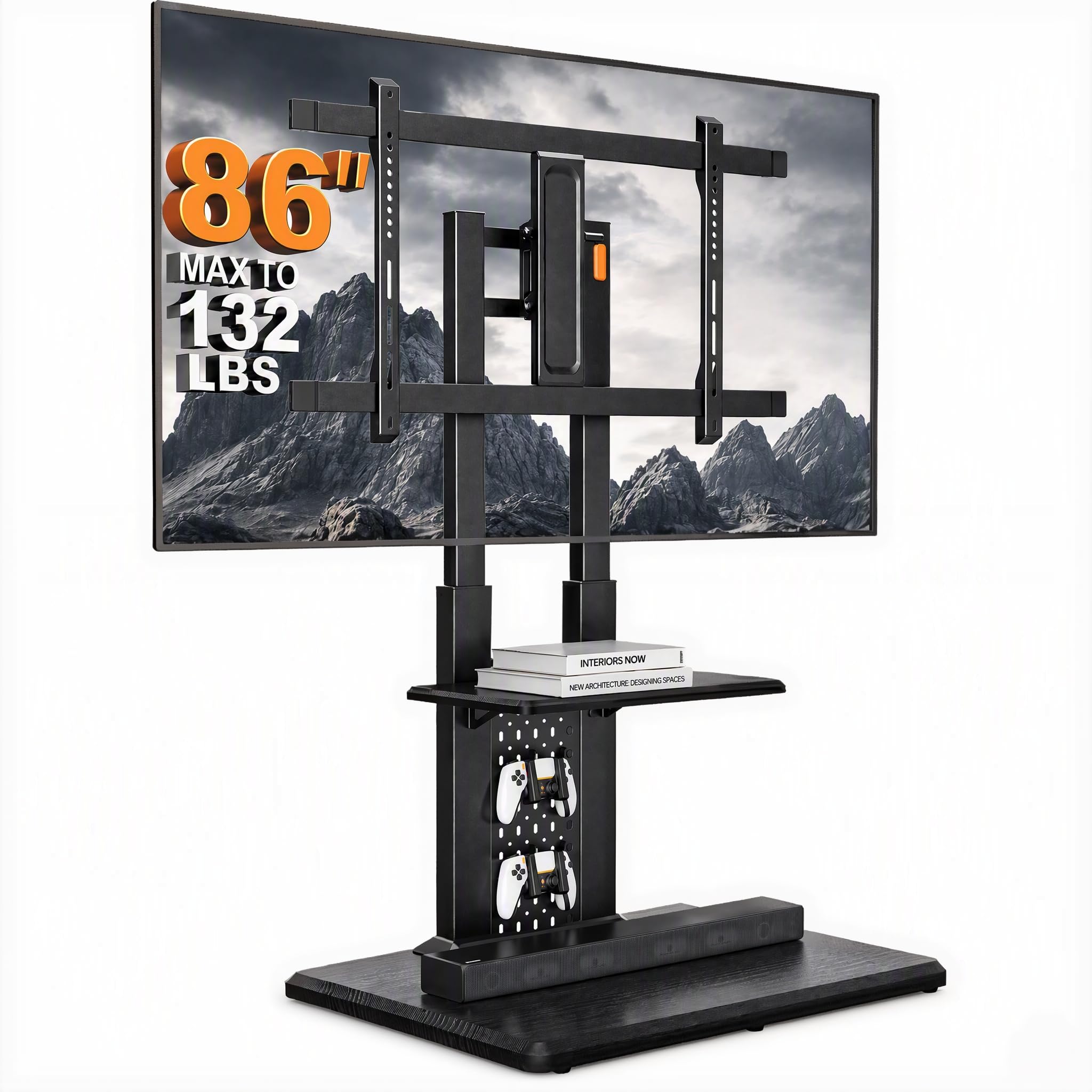 Perlegear Floor TV Stand with Pegboard for 32–86 Inch TVs up to 132 lbs