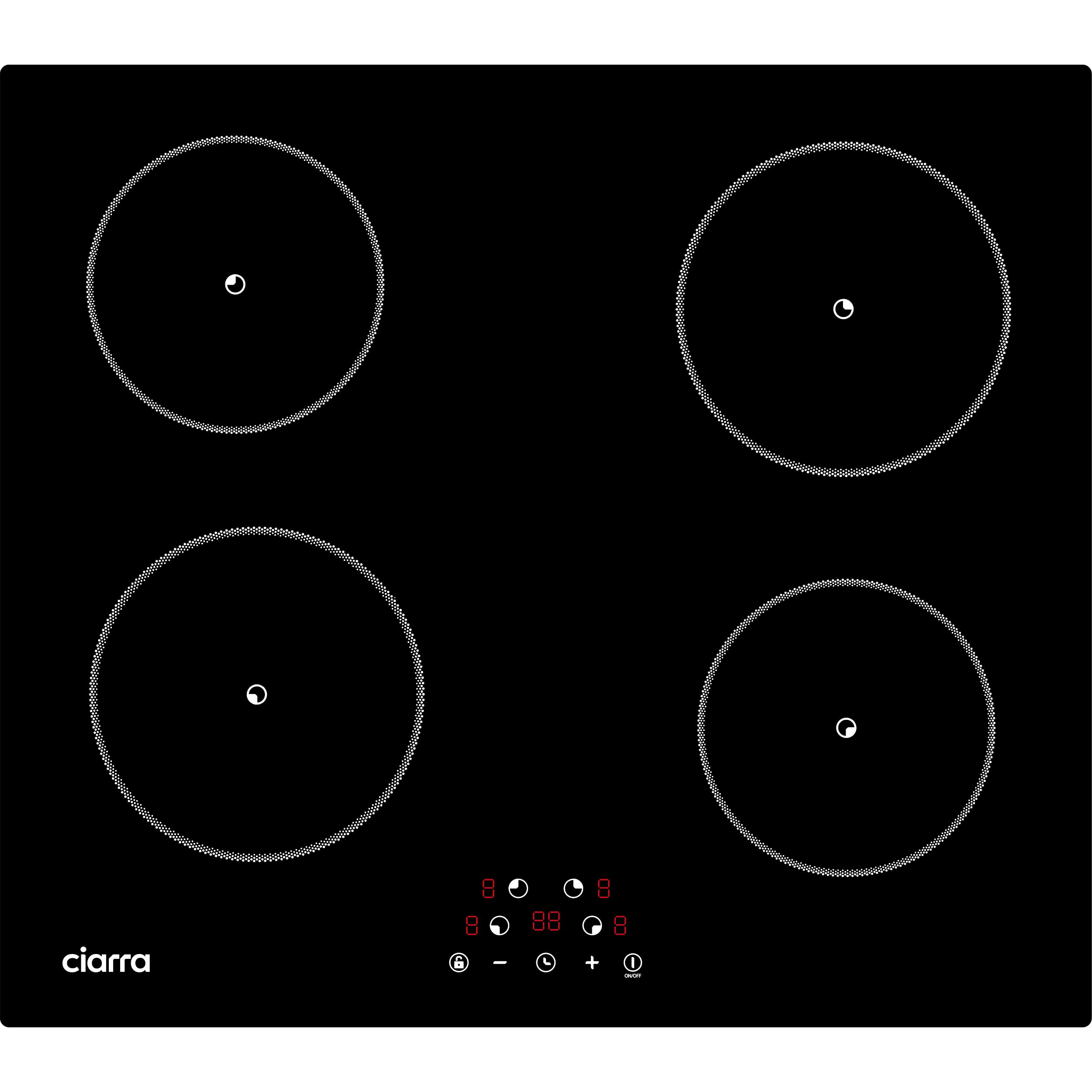 CIARRA Placa Induccion 4 Fuegos,Vitroceramica Induccion,Temporizador, Indicador Calor Residual, AWBBIH4-F