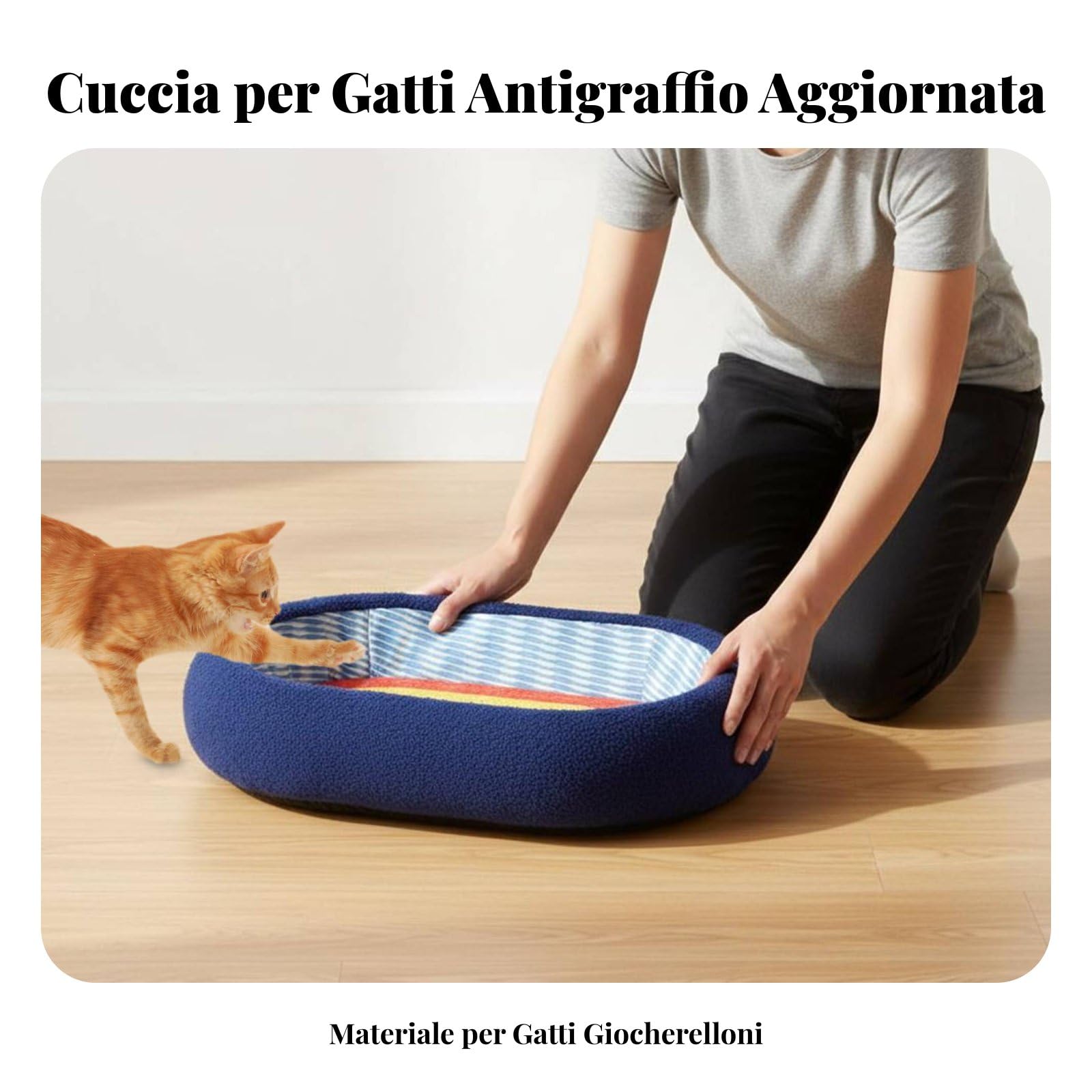 Tavoletta Tiragraffi per Gatti Arricchita da Ciotola Ergonomica Palla Divertente Tappetino Antiscivolo Corda di Sisal Resistente Adatto per Riposo, Marrone Ovale