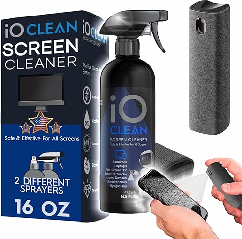 Kit de spray limpiador de pantalla (16 onzas + mini limpiador + 1 paño) el mejor kit grande para televisores LED LCD OLED, teléfonos inteligentes,