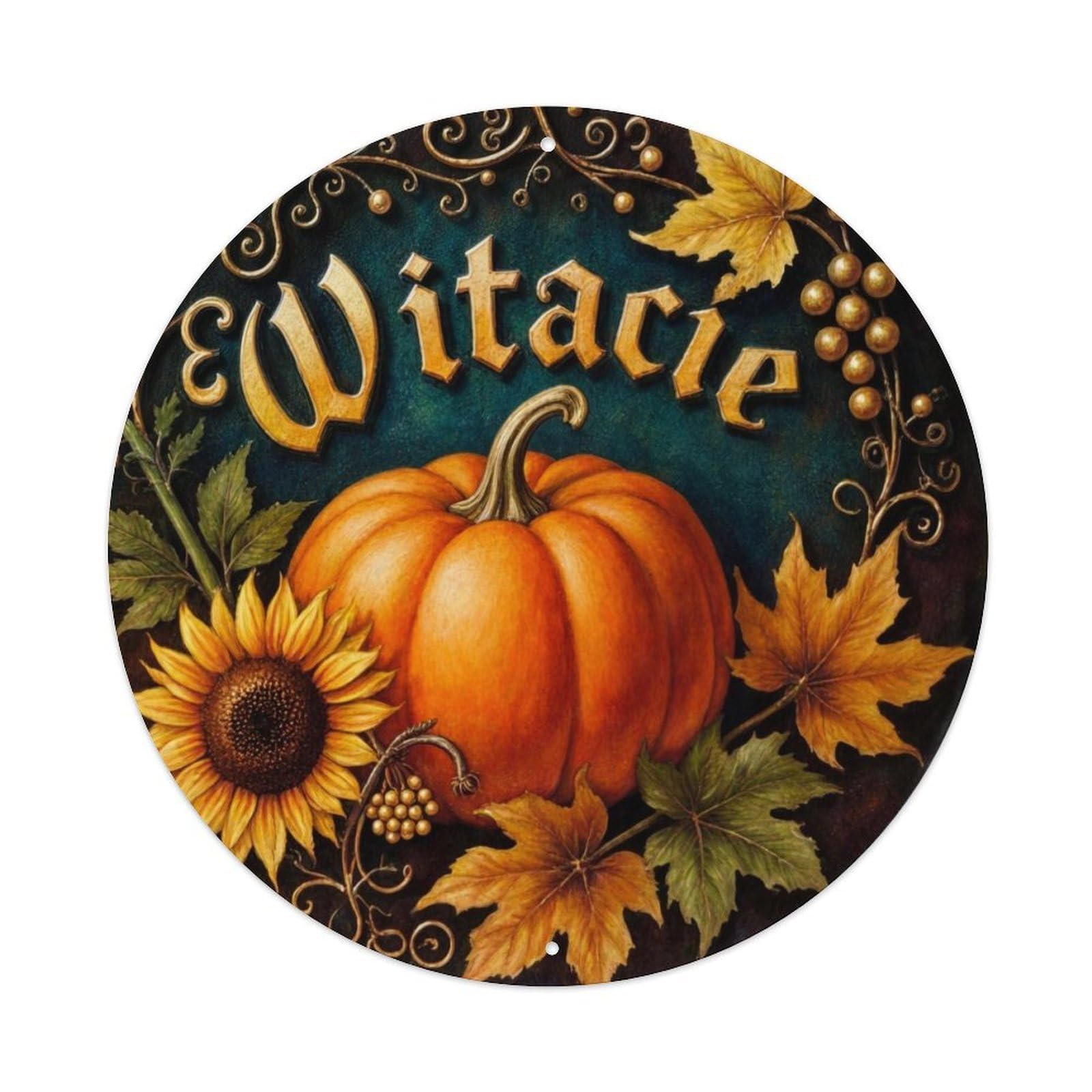 Autumn Pumpkin Sunflower Leaf Design Tin Sign Metal Poster Vintage Metal Signs for Home Man Cave Bar Cafe Kitchen laundry room Wall Decorations 8x8 inches