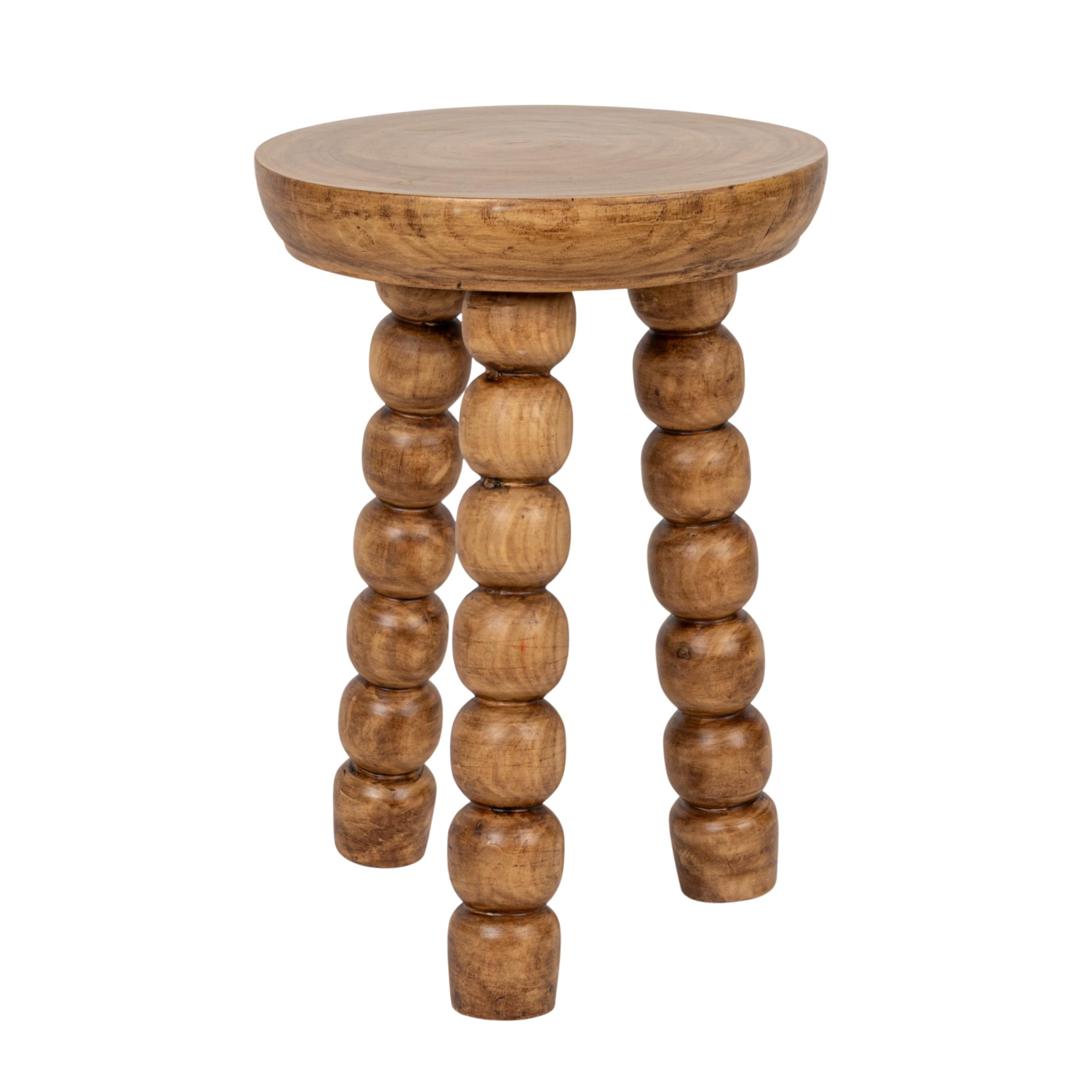 Creative Co-Op Paulownia Wood Bead Ball Tri-Pod Accent Table, Walnut