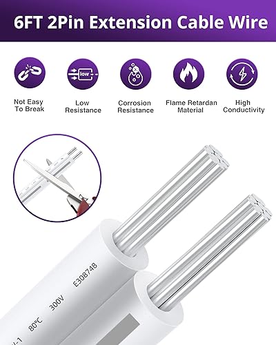 Miniatura 5 de HitLights Tira de luces LED COB de 16.4 pies, 24 V CC 3000 K, color blanco cálido, 2 unidades de 6 pies 0.394in, 2 pines de cable de extensión de