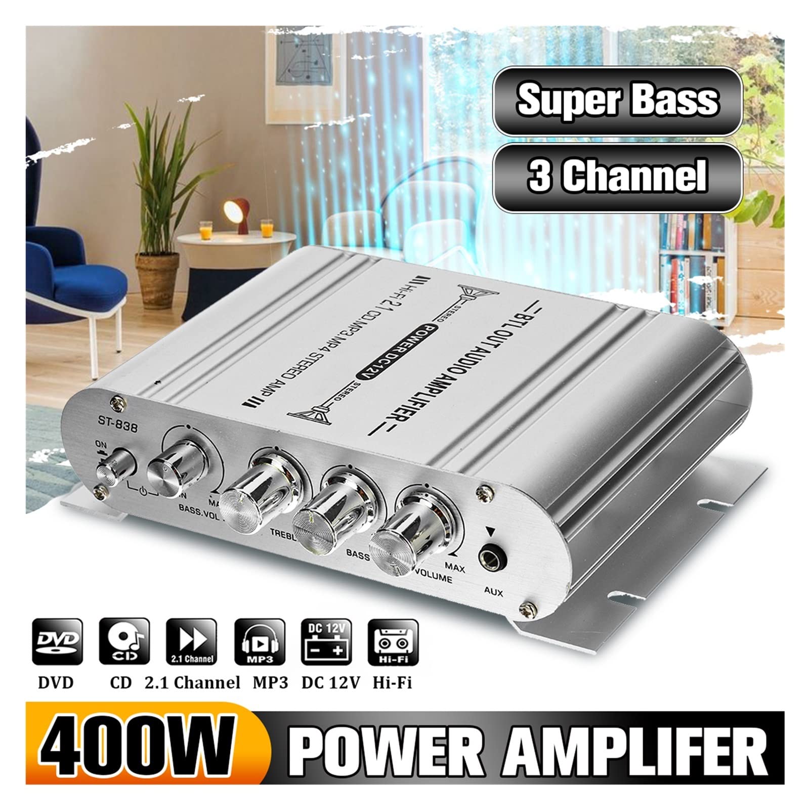 2. 1ch 40w. Amplificatore di Potenza Digitale 2x20W Amplificatore ad Alta Potenza Hi-Fi Stereo Bass Amplificatore Audio Audio Connection di 2 Altoparlanti e Un subwoofer(Amplifier And Power)
