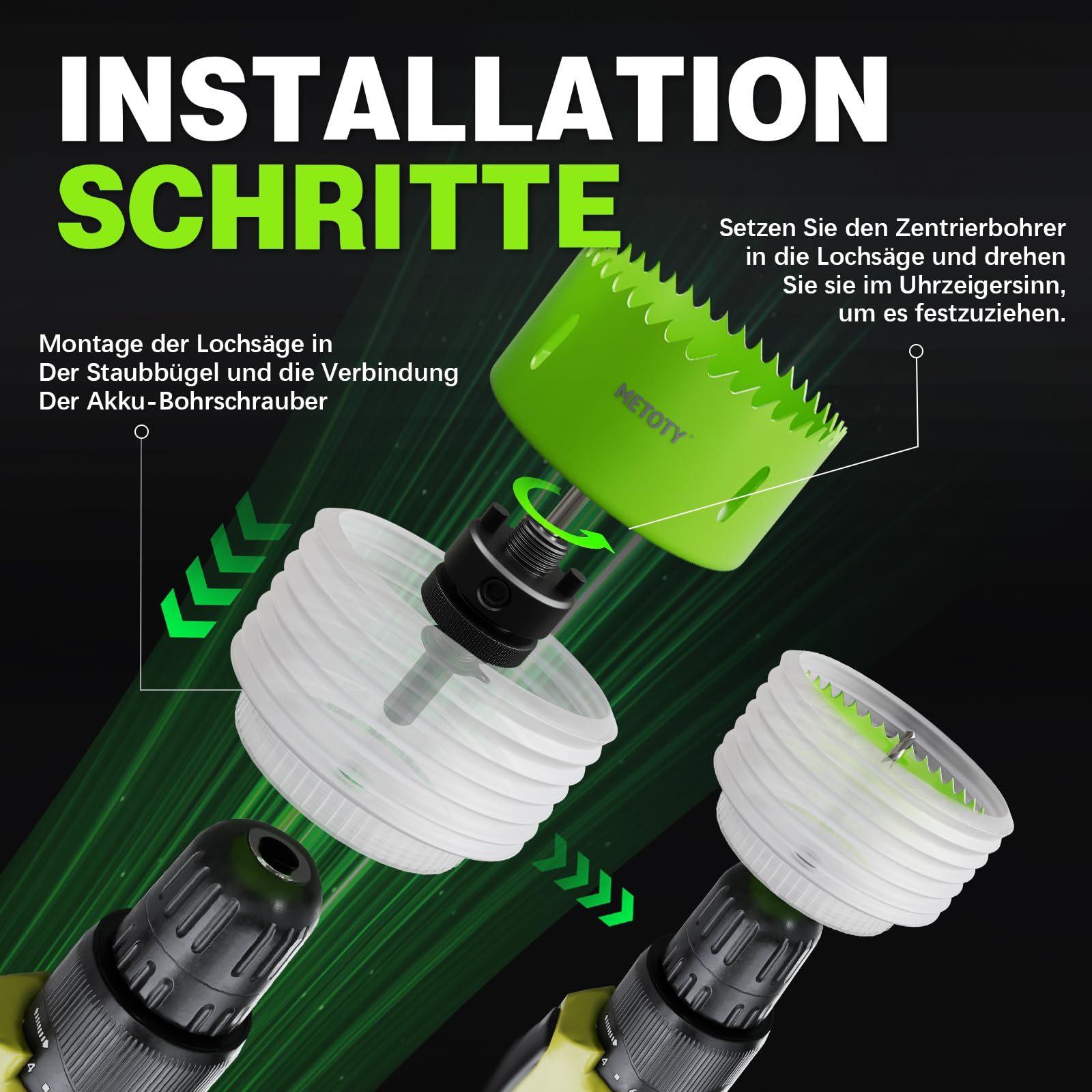 Lochsäge, 90 mm, Bi-Metall, Lochsäge, Schnitt mit Sechskant-Adapter