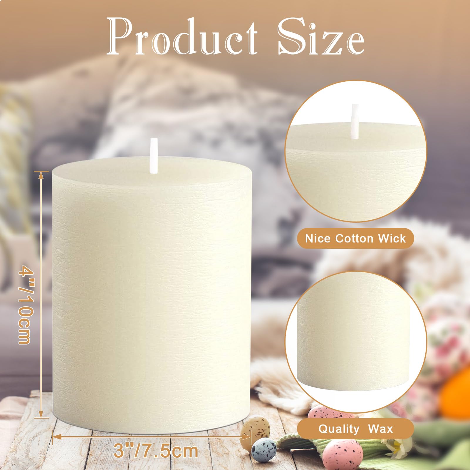 MTLEE 9 Pack Pillar Candles 3 x 4 Inch Smokeless and Dripless Large Candles Pillar Hand Poured Long Clean Burning Unscented Pillar Candles Set for Wedding Dinner and Home Decor (Ivory)