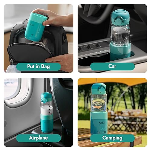 Miniatura 8 de NCVI Calentador de botellas de vidrio portátil para viajes de bebé sobre la marcha, calentador de leche materna USB para automóvil, alimentado por