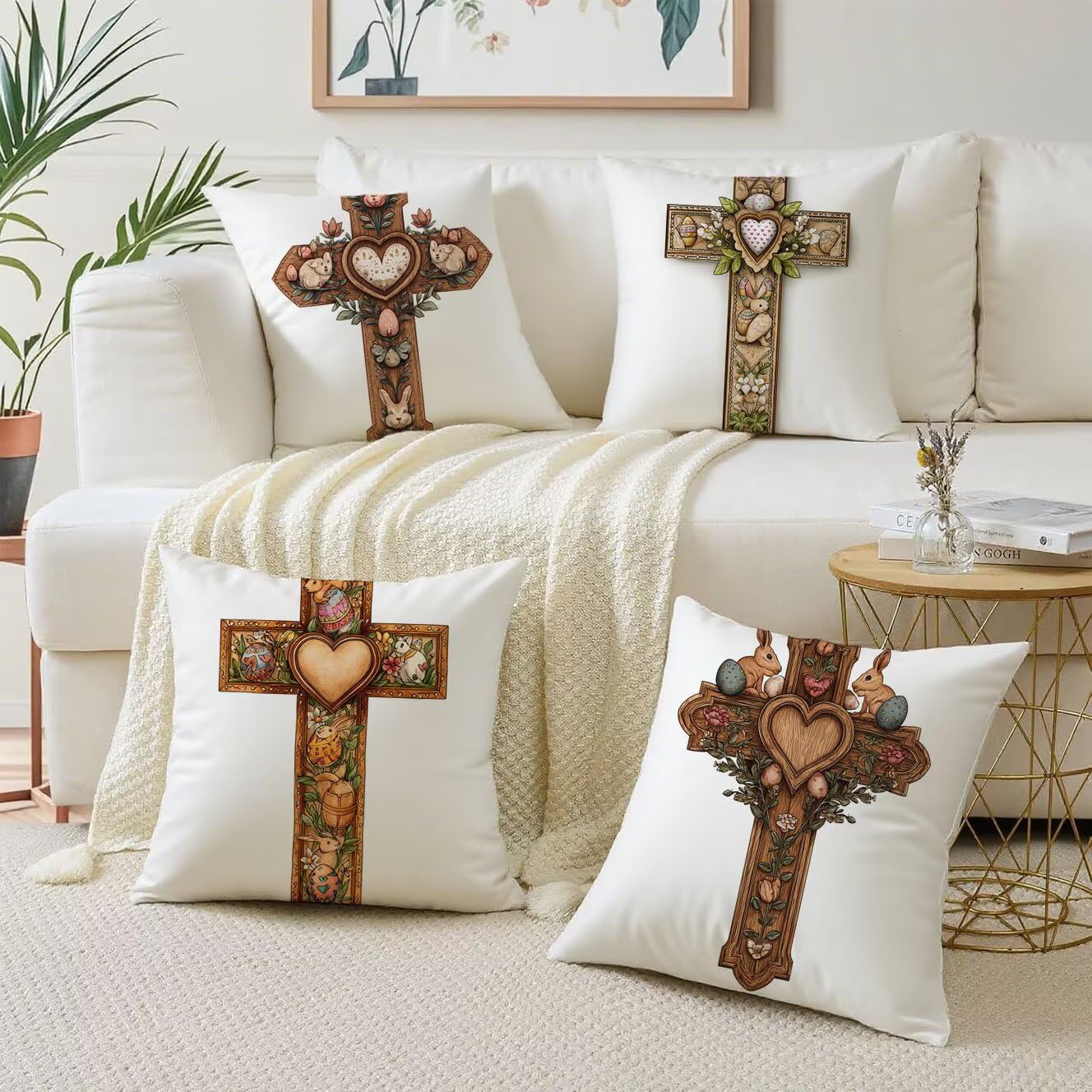 Croce Cuscini da Esterno 50x50 Set da 4 Federe Cuscini Divano Coniglio Copricuscini Velluto Copri Cuscino Divano, Impermeabili Copricuscino, Quadrato Cuscino Decorativo, Moderna Decorazione Casa t-741
