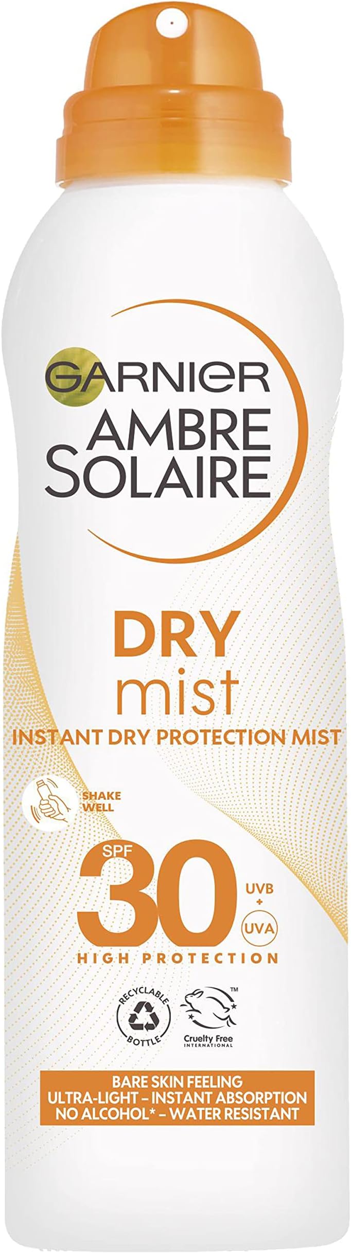 Ambre Solaire SPF 30 Dry Mist Sun Protection Spray, Water Resistant, Ultra-Light and Non-Greasy, No White Cast, For All Skin Types, 200 ml