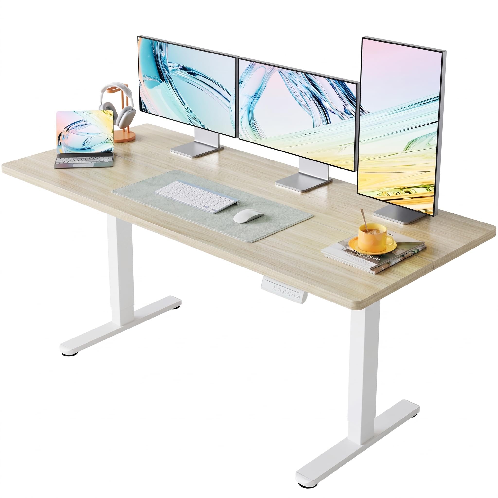 HUANUO 71x30 Inch Electric Standing Desk, Height Adjustable, Natural