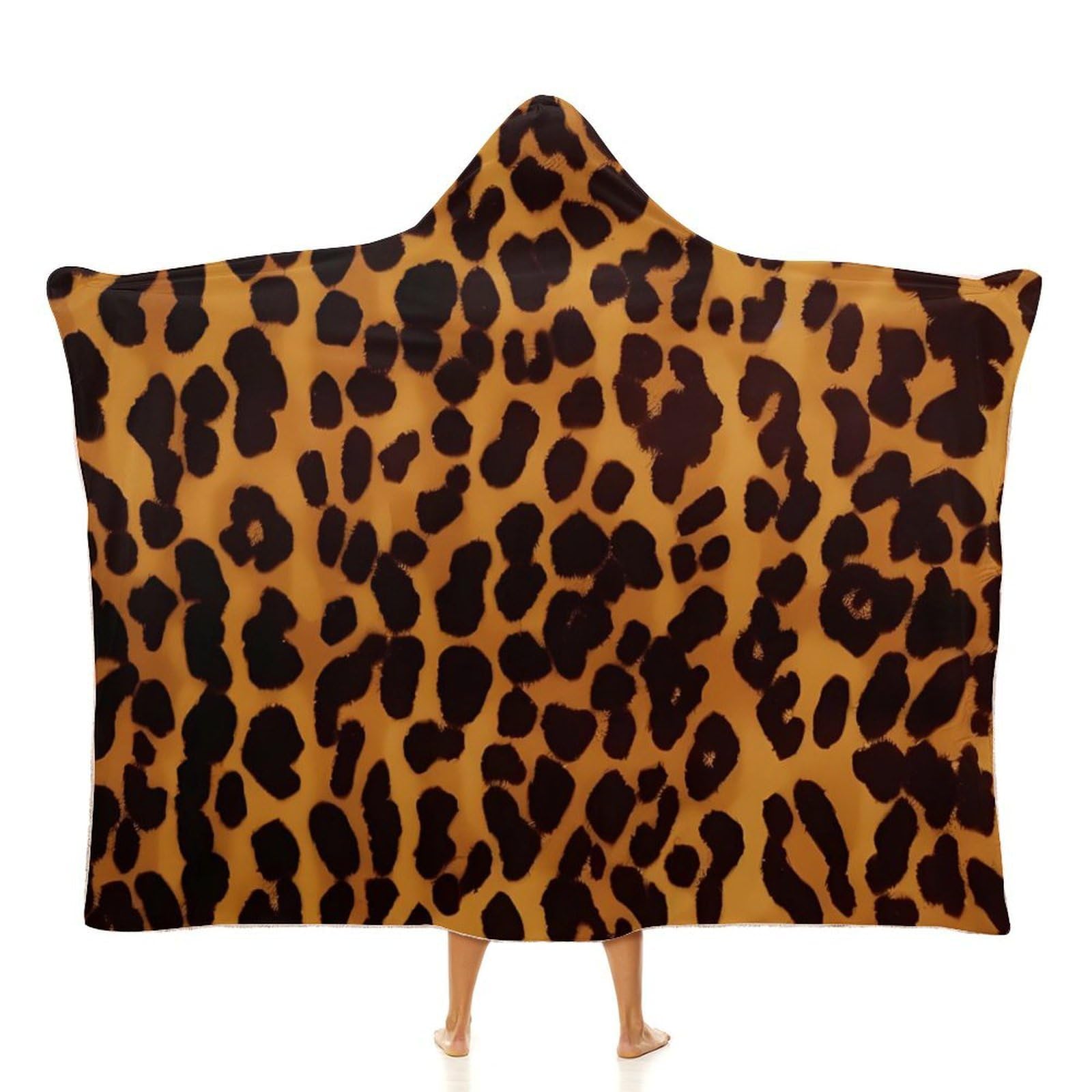 Cool Cheetah Leopard Wearable Blanket Hoodie for Women Men Oversized Fleece Blanket Sweatshirt Poncho-, White, 50"x60"