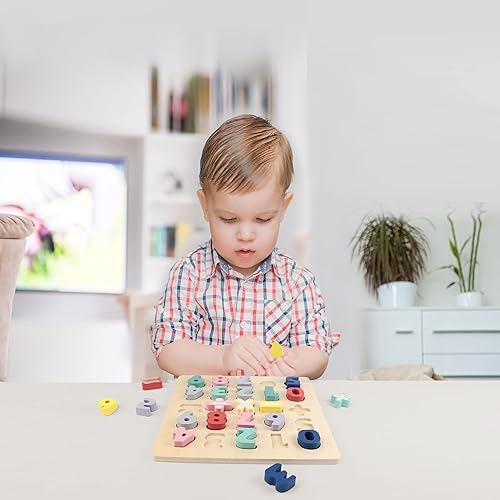 Miniatura 3 de LEO & FRIENDS: Rompecabezas de matemáticas de números gruesos de madera, 26 piezas, juguete colorido para jugar y aprender, 0-9, suma, resta,