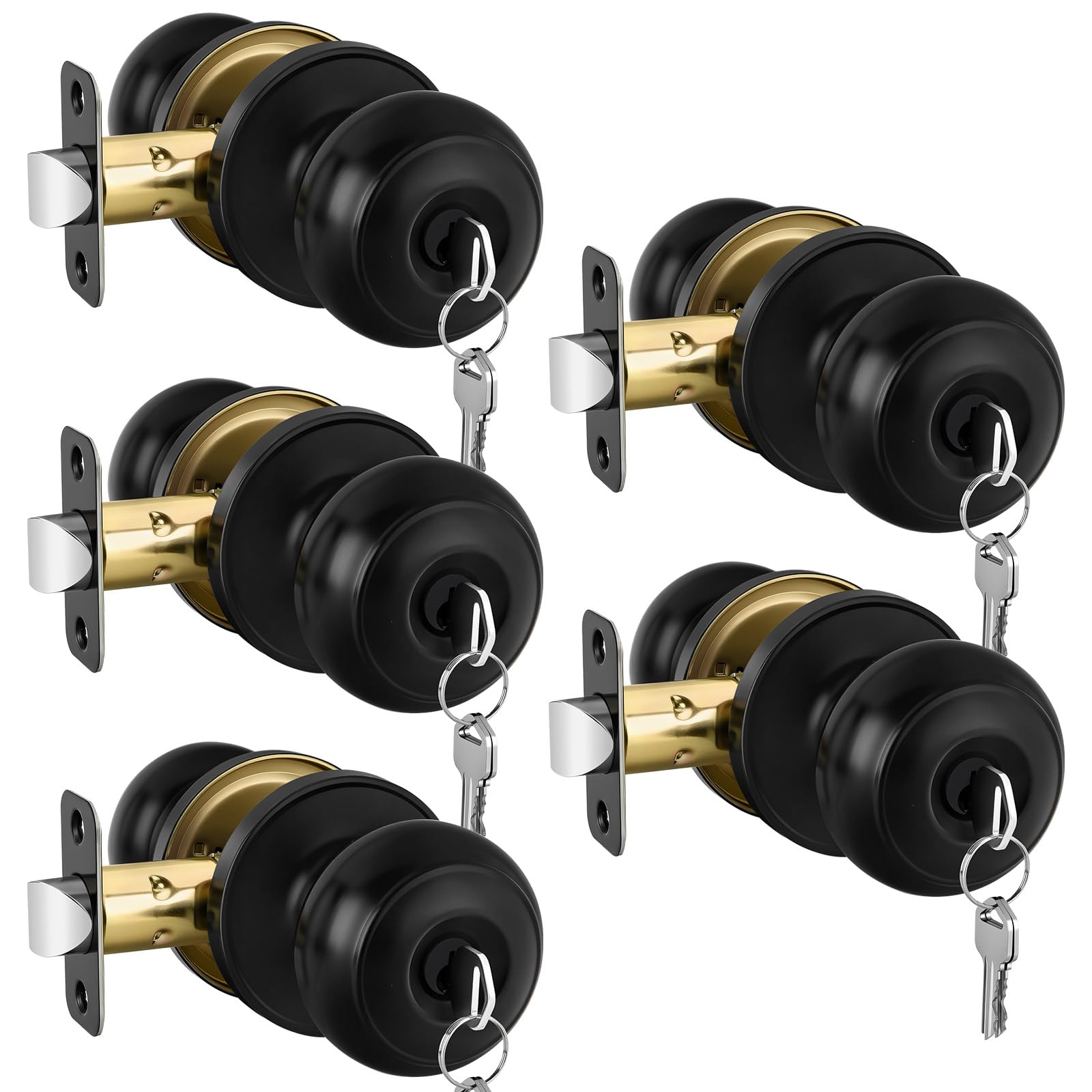 Haidms 5 Pack Matte Black Door Knobs with Lock and Key