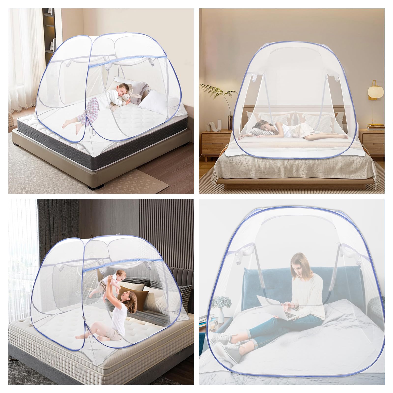 Zanzariera Da Letto Matrimoniale, 180 * 200cm Zanzariera Pop Up, Pieghevole Zanzariera Per Letto Con Doppia Porta Per Camera Da Letto Campeggio