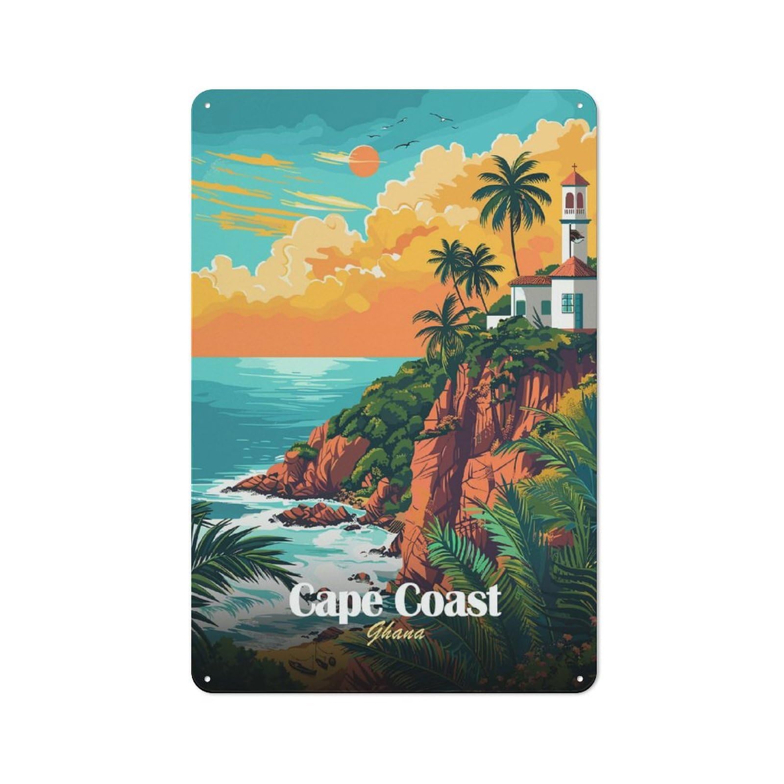 Junmoney Cape Coast Ghana Travel Printed Metal Sign 30X20cm For Guest Room Or Hallway, Suited To Home Decor Collectors