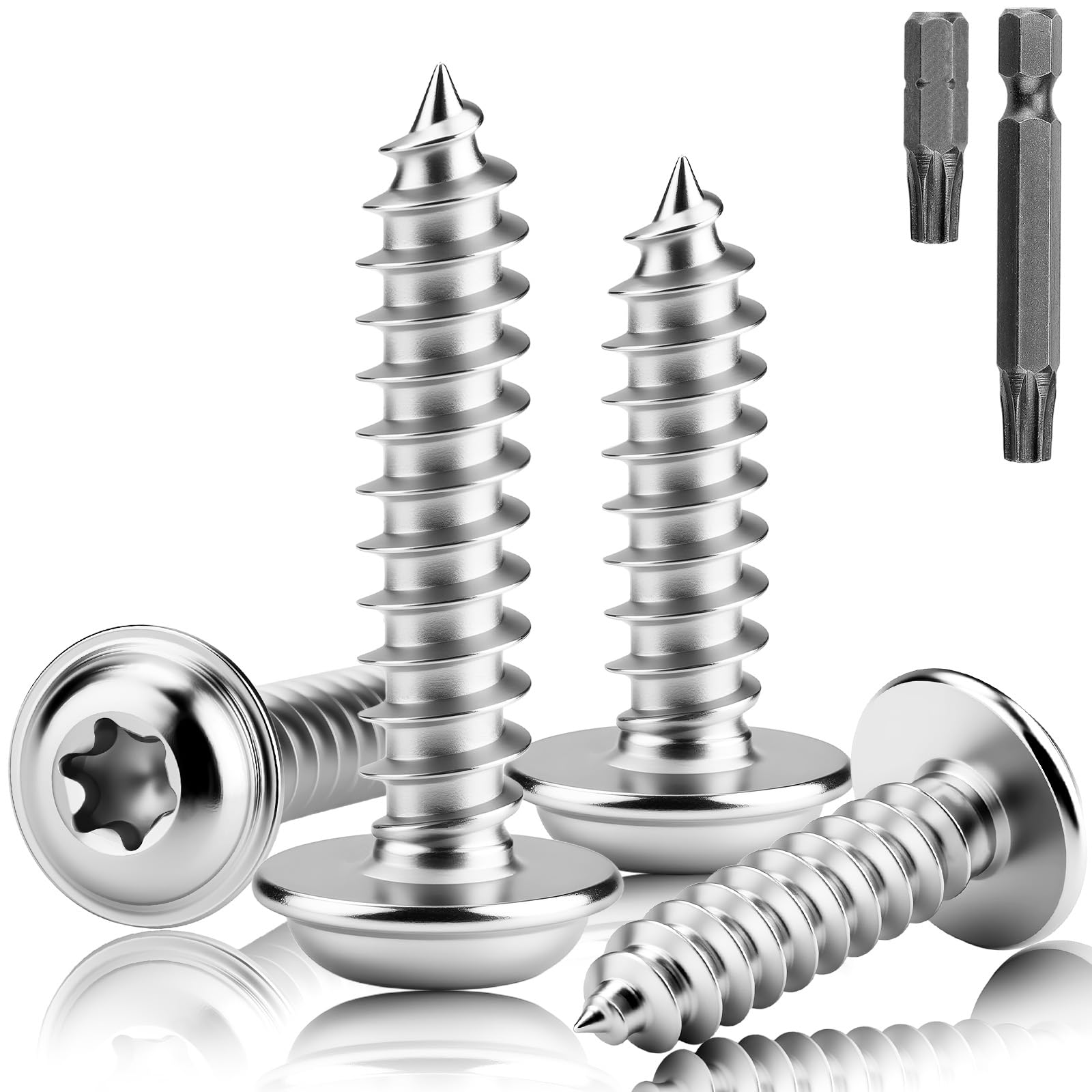 120 sztuk wkrętów blachowych ze stali nierdzewnej M3 x 18 mm, łeb talerzowy, wkręty do drewna, Torx A2, V2A, wkręty samogwintujące, pełny gwint, śruby z łbem płaskim z bitem, śruby z łbem