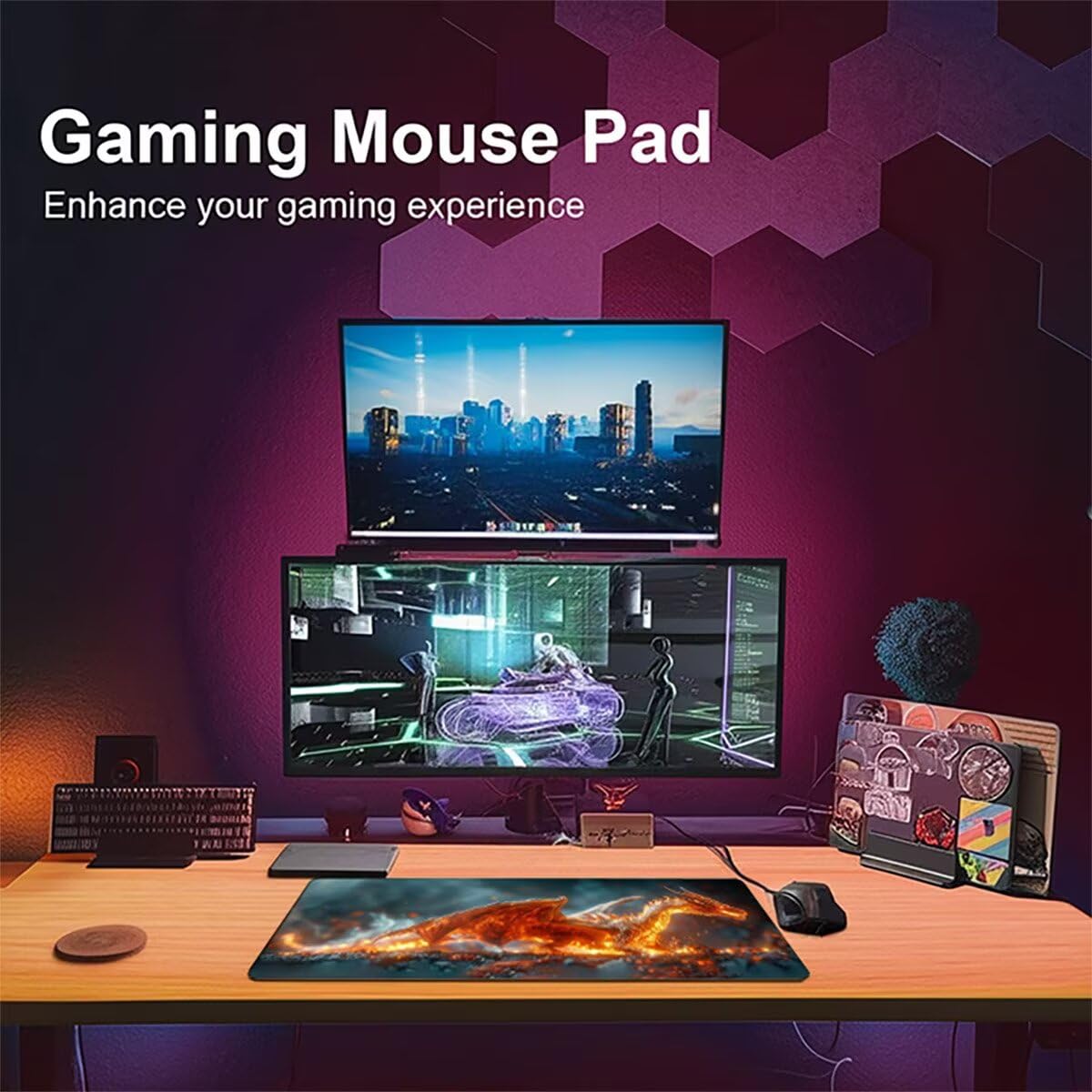 Tappetino per Mouse Gaming XXL 1200x600x3mm– Ufficio Mousepad Grande – Migliora la Velocità e la Precisione Tenuta Stabile Sottomano per Ufficio e Casa Accessori Scrivania Drago PjY11867 N-U