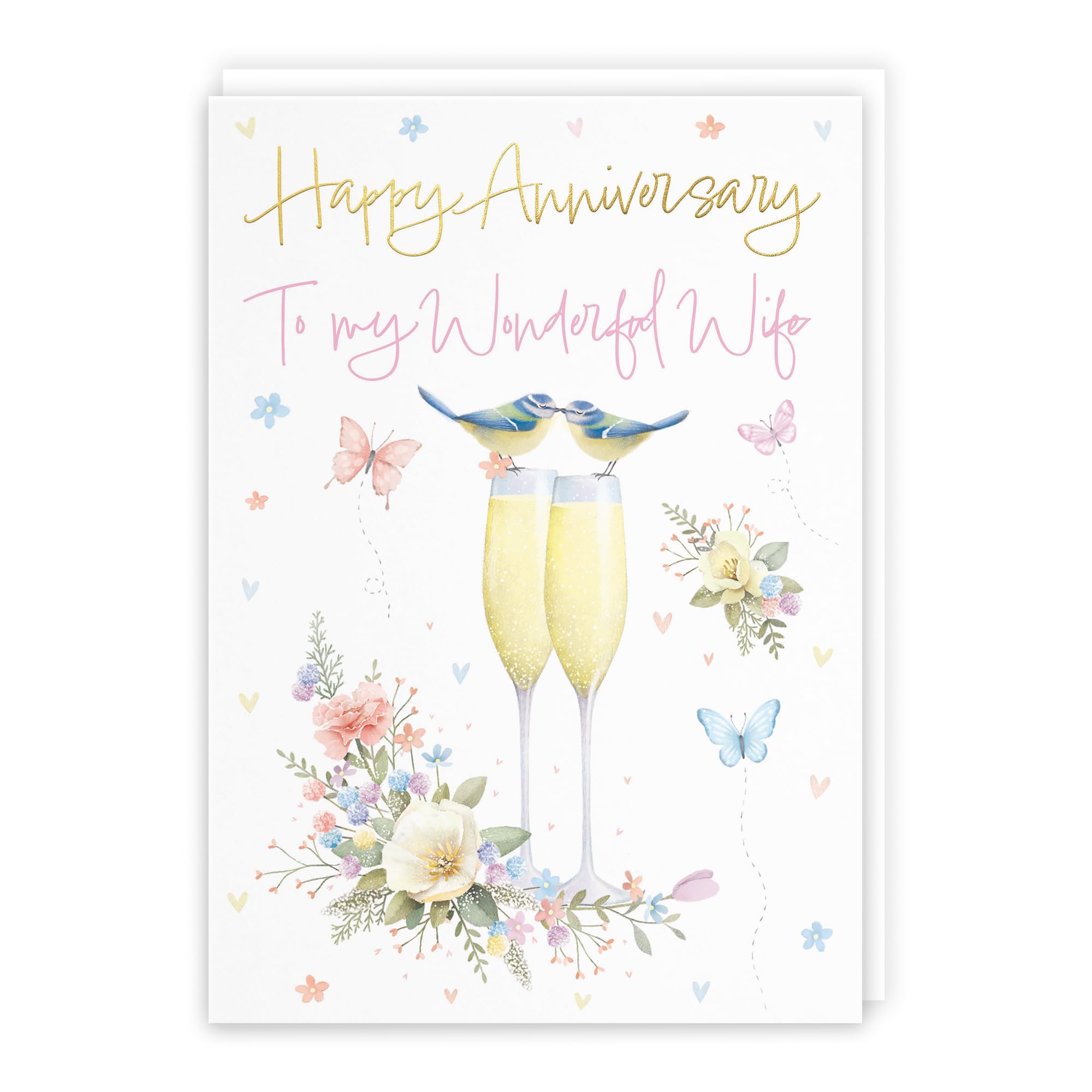 Hunts England - Wife Anniversary Card - A5 Size - Champagne Flutes - Gold Foil - Anniversary Card For Wife - Milo's Gallery โ image 1