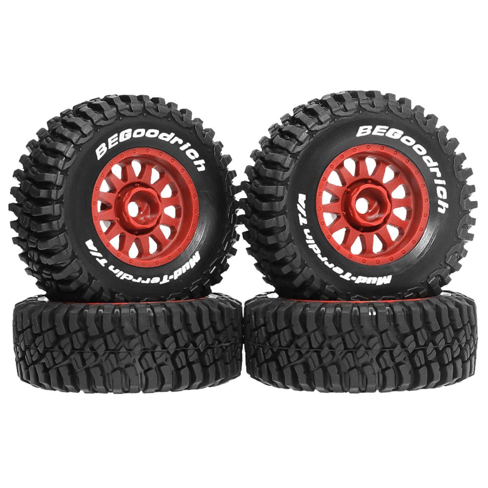 4 Pezzi RC Car Tires Ruote E Pneumatici per Auto Radiocomandate Ricambio Robusto Mozzi Universali Facile Montaggio Adatti per Modellismo su, Rosso