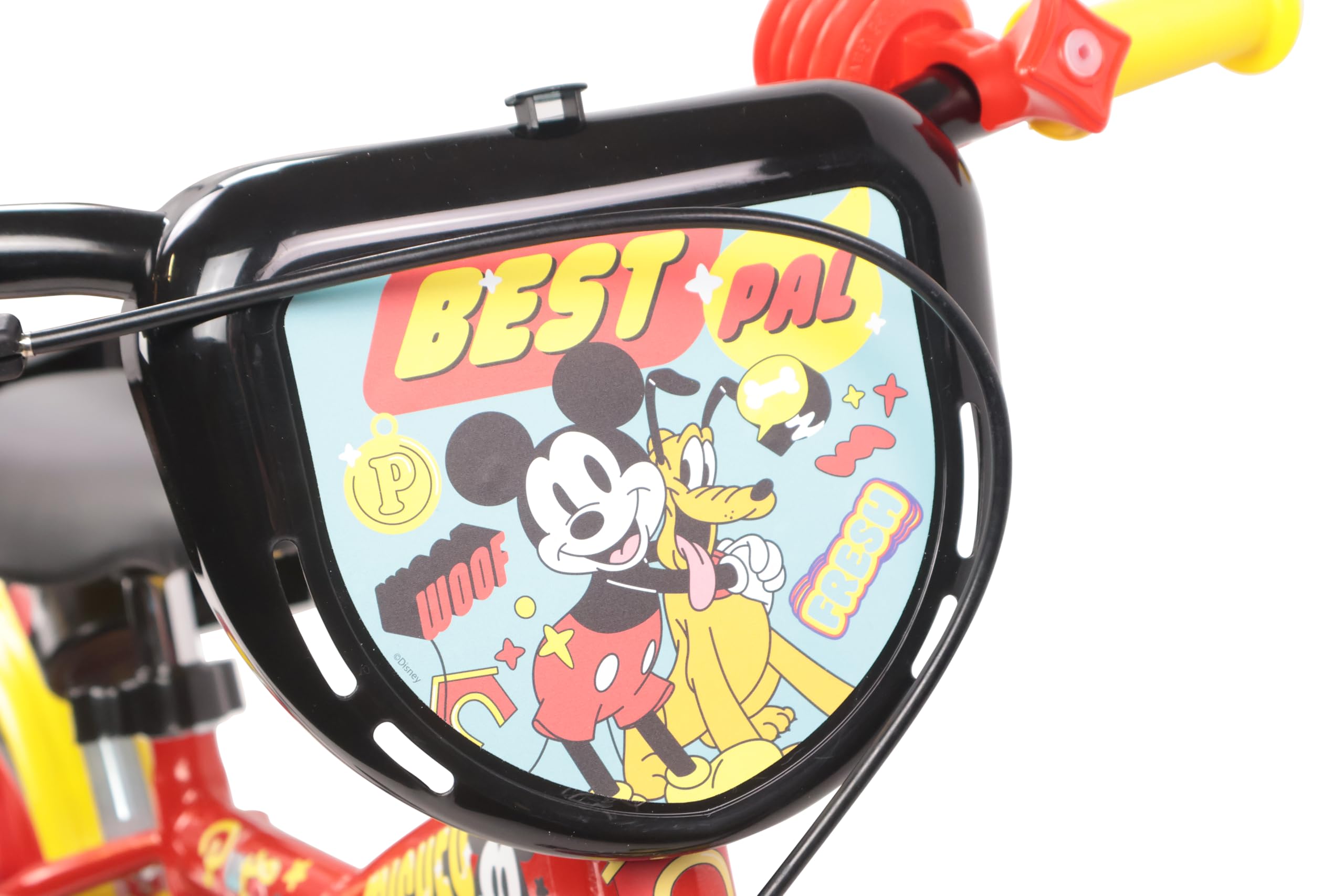 Denver Bike Bicicletta Bambino 12 Pollici Licensed Mickey, 2-4 Anni, Rotelle Removibili, Freno Anteriore Caliper, Telaio Acciaio, Ruote EVA Antiforatura, Borraccia e Scudo