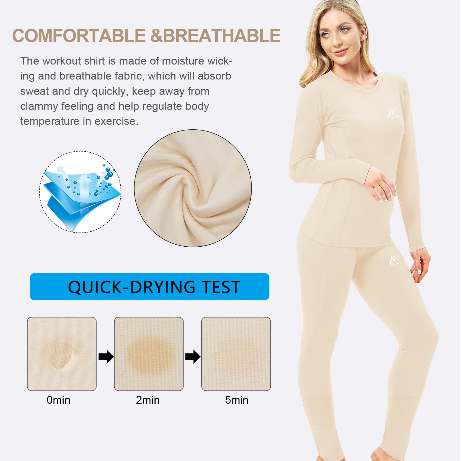 MeetHoo Biancheria Intima Termica Donna, Funzione Set da Sci Maglia+Pantaloni Termici Base Layer Riscaldante Sport Ciclismo Running