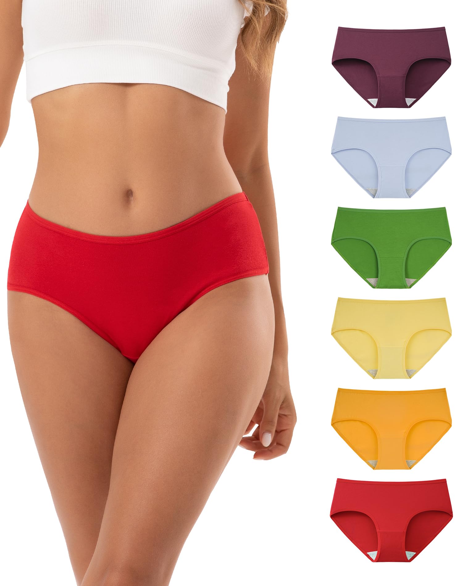 INNERSY Mutande Donna Cotone Vita Media Comode Slip Elasticizzato Intimo di Base Pacco da 6