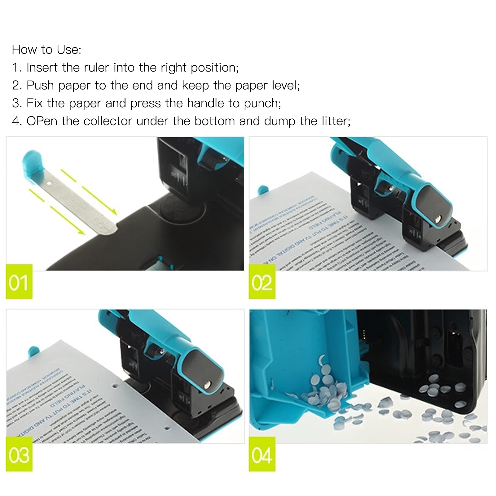 Perforatrice a 2 fori, perforatrice per carta da scrivania, distanza dei fori regolabile con righello in metallo per un posizionamento preciso, capacità di 70 fogli per uso