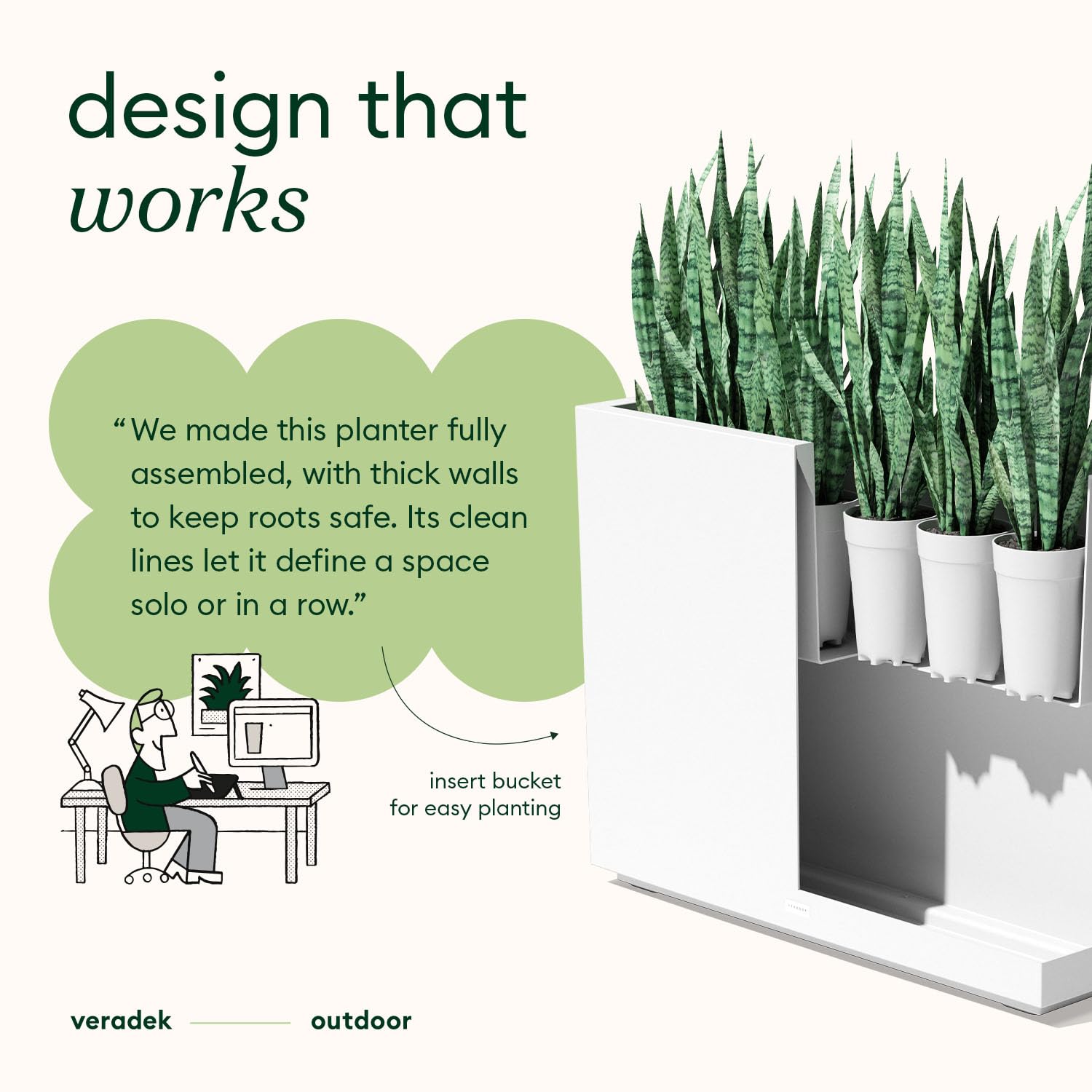 Veradek Block Series Span Plastic Planter - Tall Rectangular Planter for Indoor or Outdoor Patio/Porch | Durable All-Weather with Removable Insert Bucket | Modern Design for Plants, Flowers, Garden: White Medium