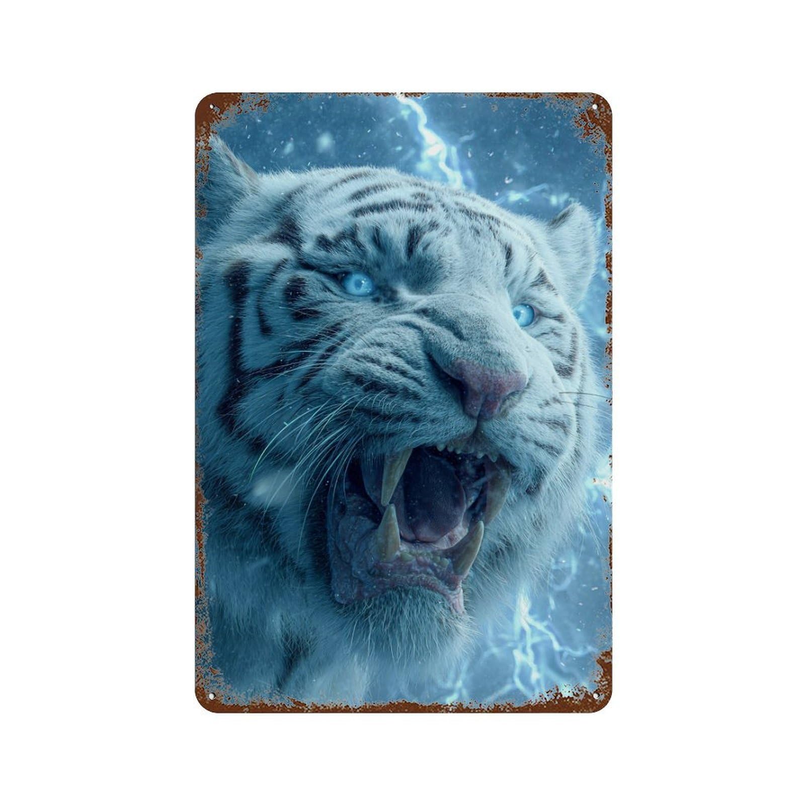 Garage Style White Tiger Roar Nature's Power Decorative Tin Sign 11.8"x7.9", Novelty Wall Decor for Bar And Workshop