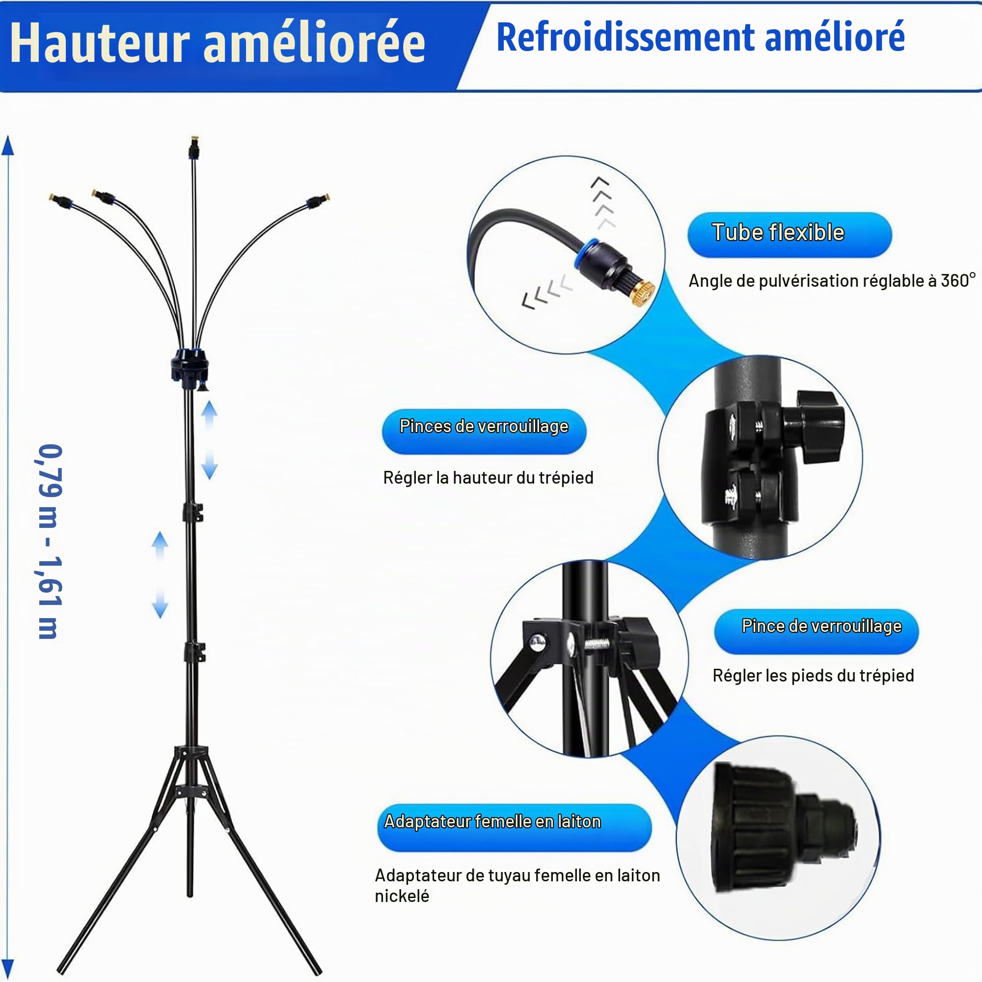 Monsieur Debout pour Patio extérieur, arroseur Rotatif à 360 °, système de Refroidissement extérieur à Hauteur réglable, 3, 4 5, 25 Pieds, brumisateurs extérieurs pour Refroidissement