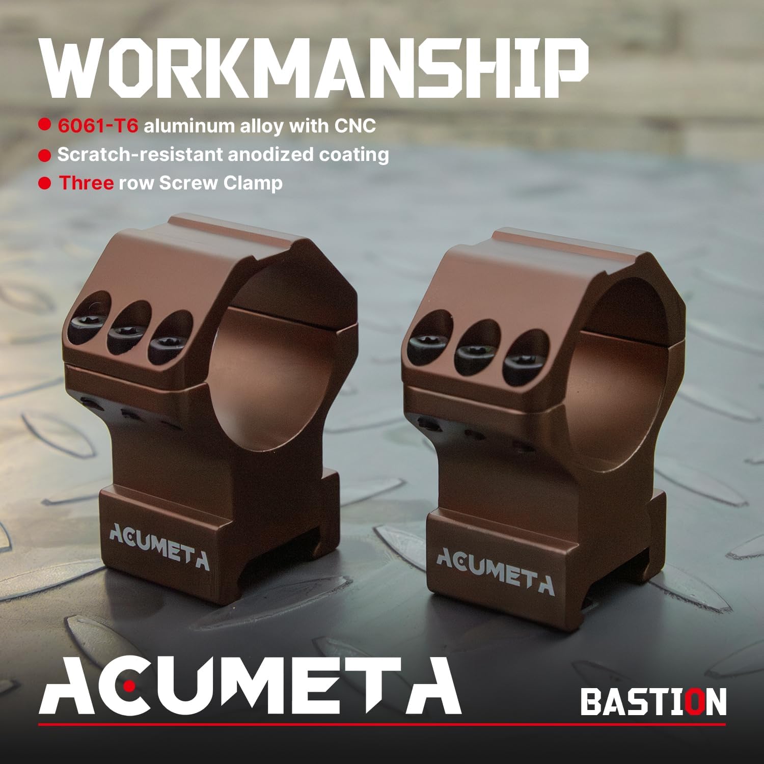 ACUMETA Bastion Scope Rings - 30mm Scope Rings Triple-Screw Clamp for 20mm Rails