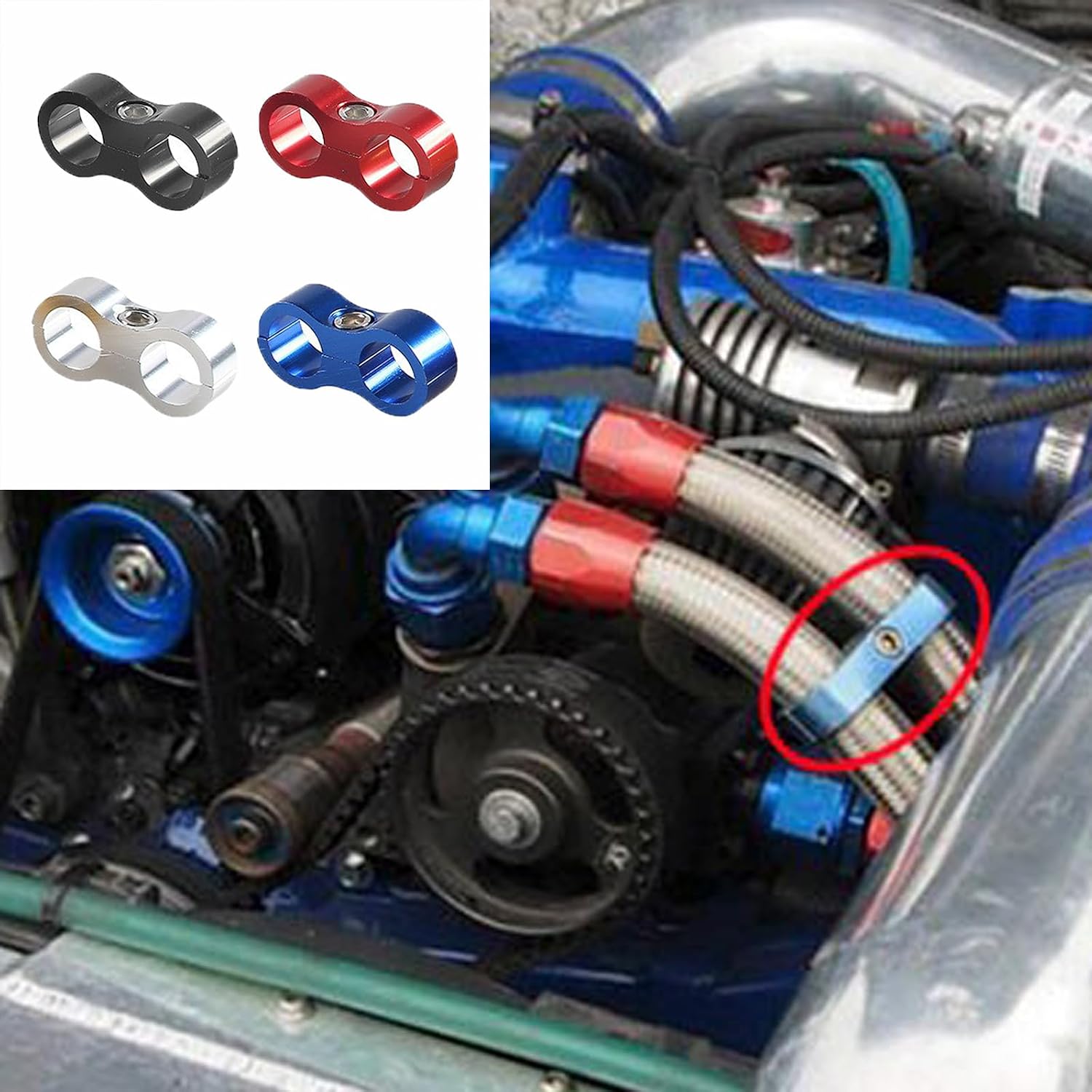 4 PCS Aluminum Hose Separator Clamp, Alloy Secure Grip for Fuel Brake Water Lines(AN10,Black)