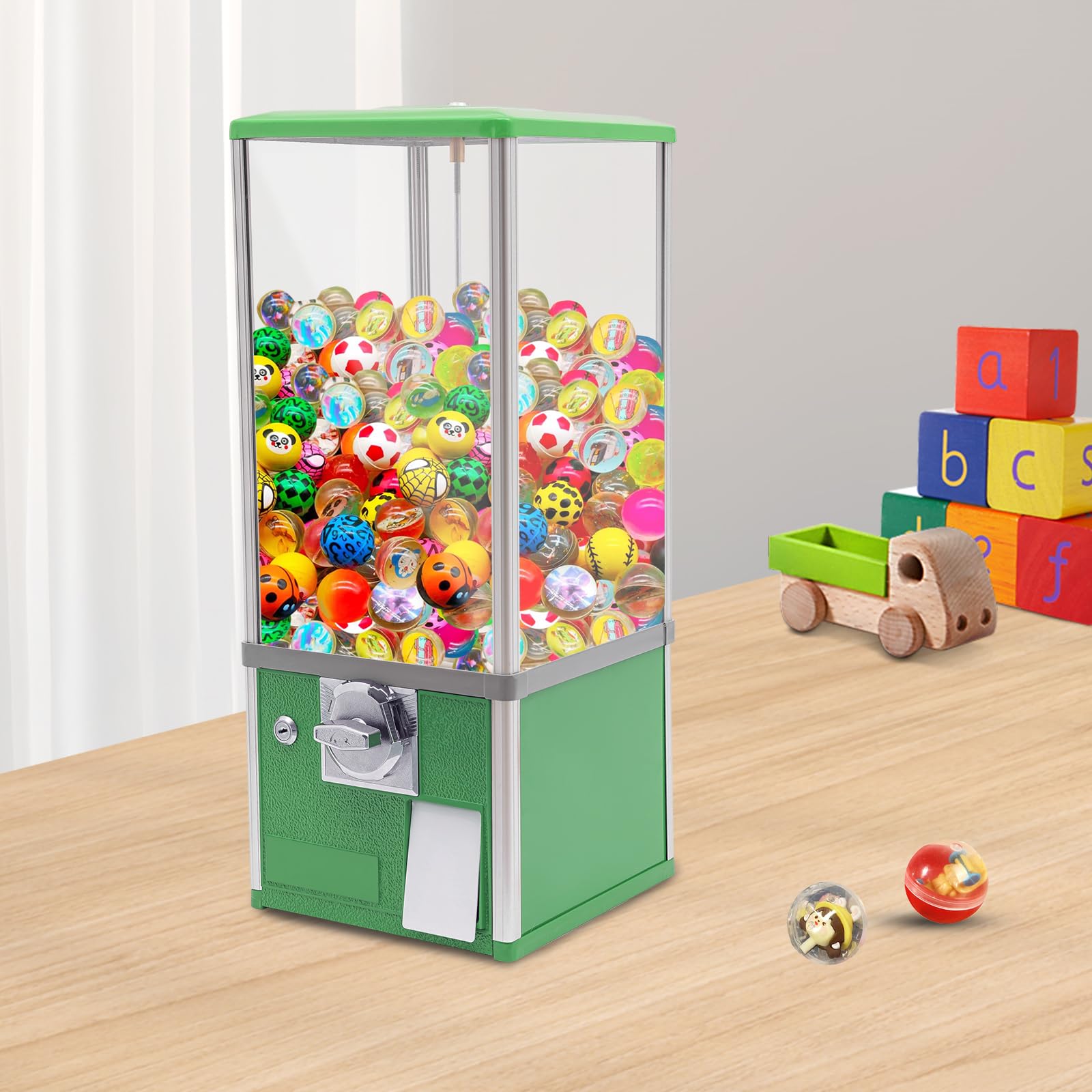 Candy Vending Machine,Small Vending Machine Bubble Gum Dispenser Machine,Small Candy Dispenser Gum Ball Commercial Small Capsule Toys Machine for Amusement Parks Retail Stores (Dark Green)