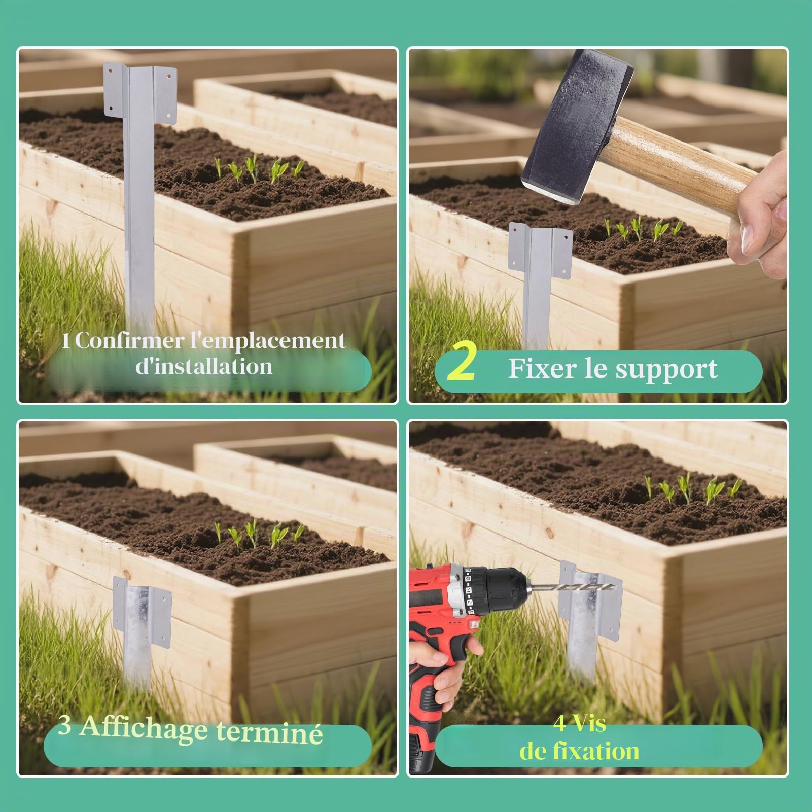 10 Piquets Sardines de Fixation, Jardin Robustes avec 40 Vis Fixation, Piquet Ancrage, pour Bordures Plates Bandes Surélevées Terrasses