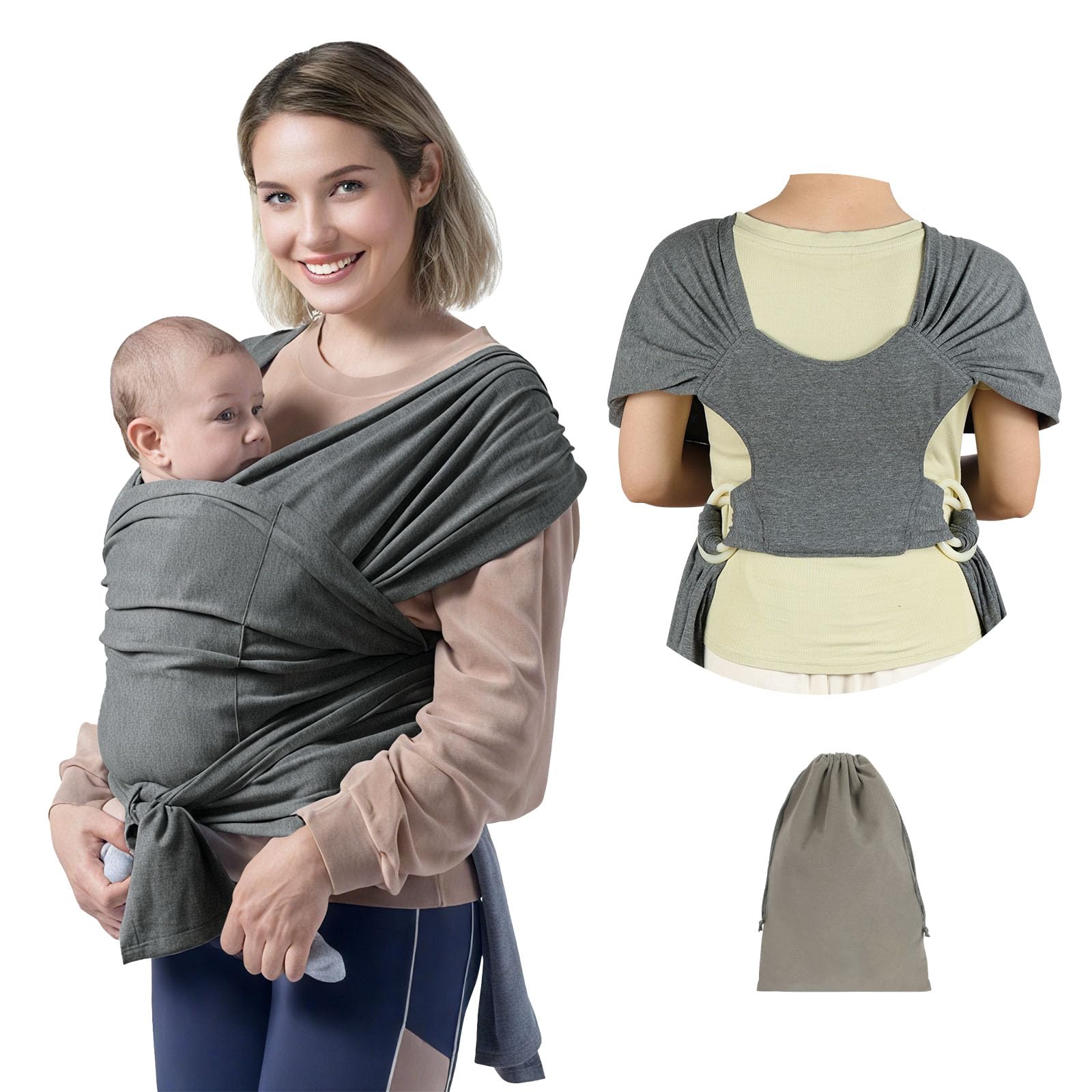 AUYAO Baby Carrier Adjustable Baby Wrap Hands Free Toddler Carrier Sling Multi-Purpose Sling Wrap Ergonomic Baby Carrier Backpack Support for Newborn Babies up to 48(22kg) lbs Toddlers(Dark Gray)