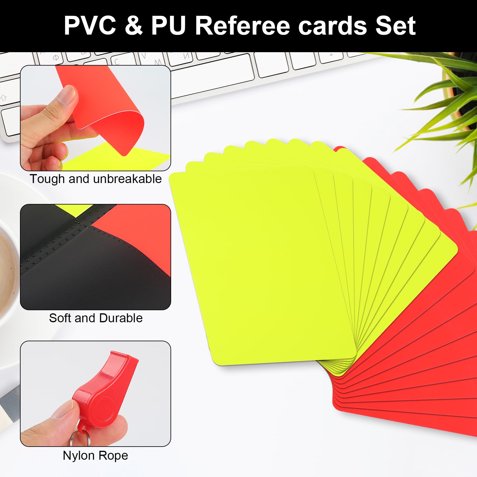 Kit de Tarjetas de Árbitro Fútbol, Juego con Silbato, Tarjetas Roja y Amarilla PVC