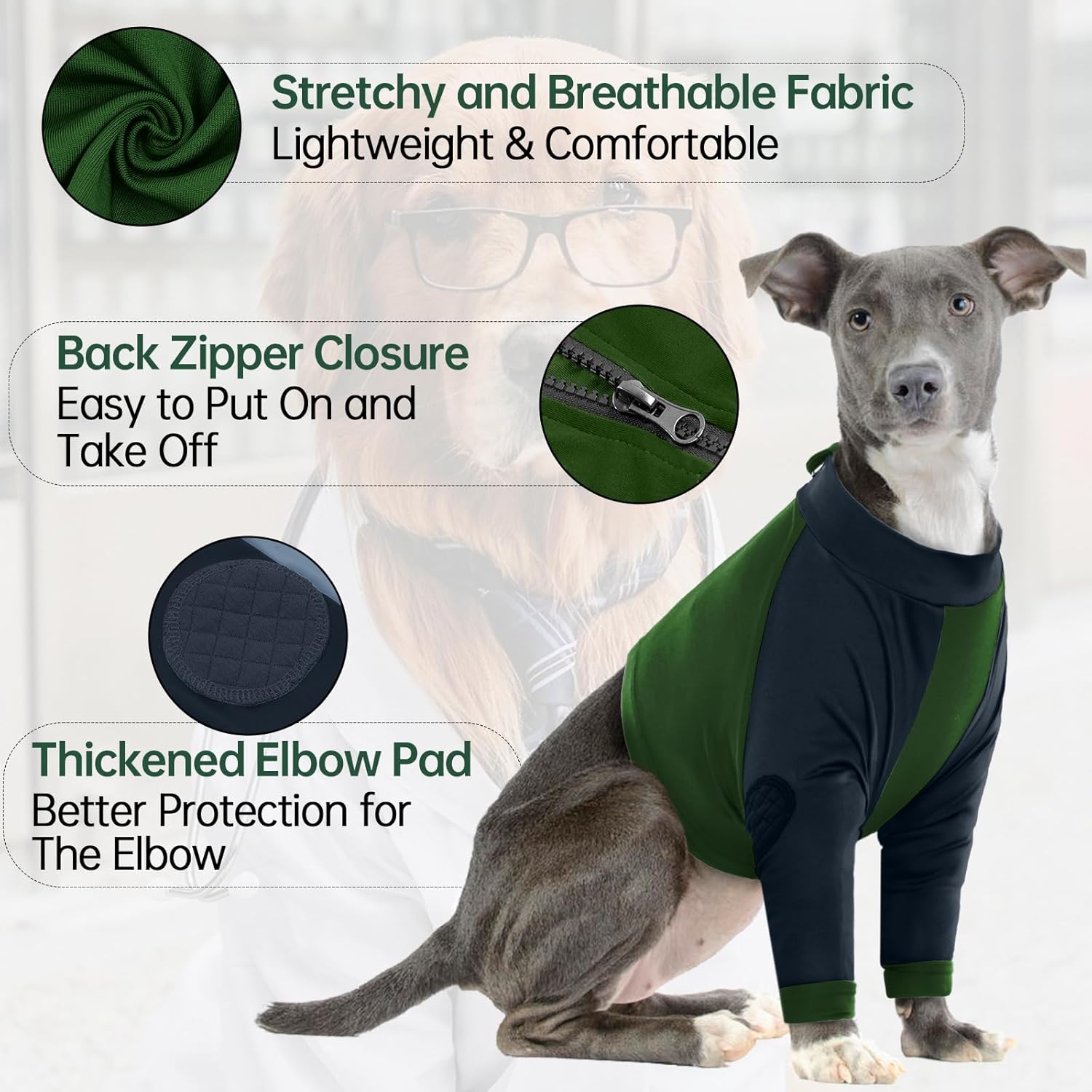 LeLePet Dog Recovery Suit for Front Legs, Dog Sleeve to Stop Licking, Elbow Protector for Leg Injuries Shoulder Wounds After Surgery Male Female,Zippered Long Sleeve Dogs Shirt Cone Alternative(S-3XL)