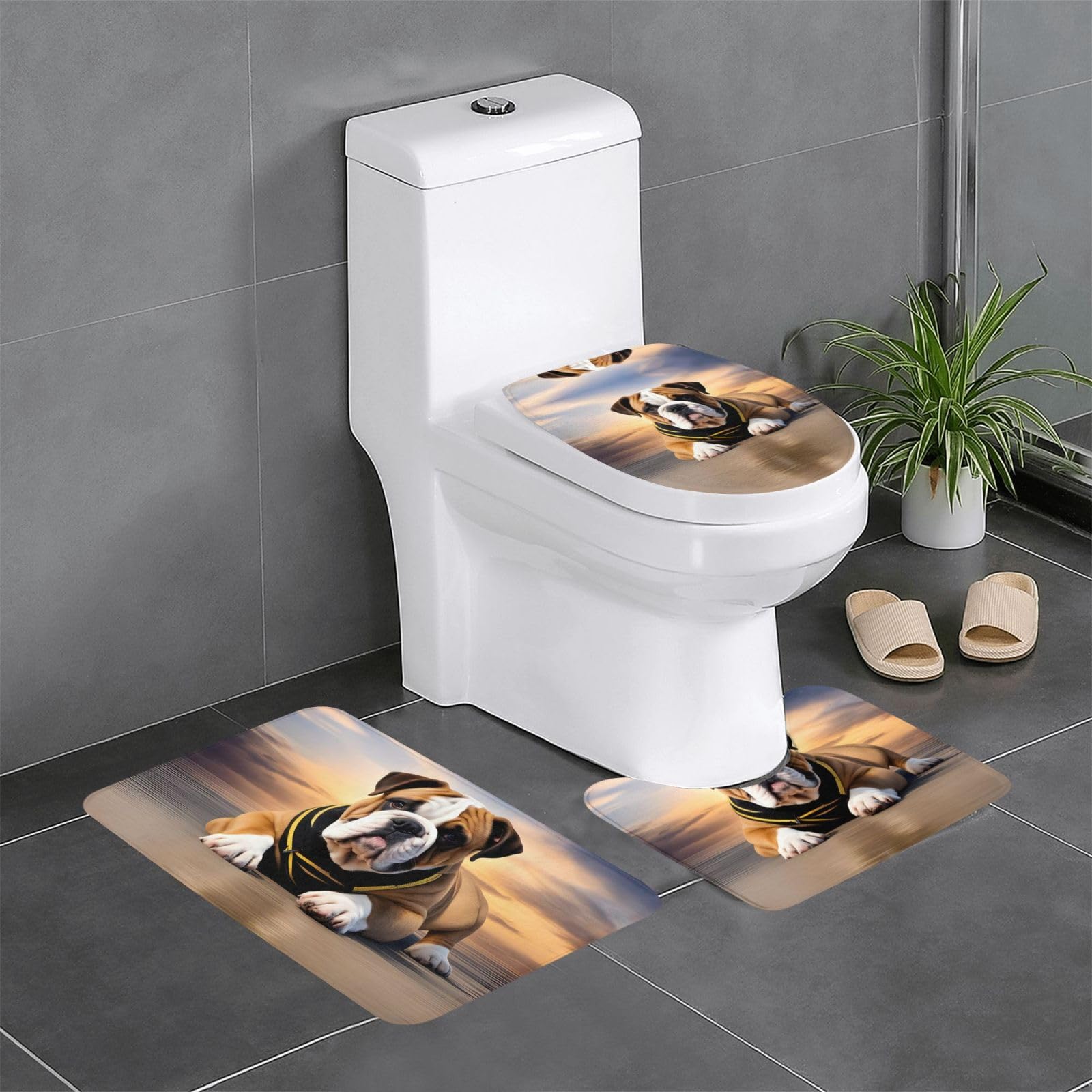 Tapis de salle de bain bulldog anglais lot de 3 antidérapants 61x41cm