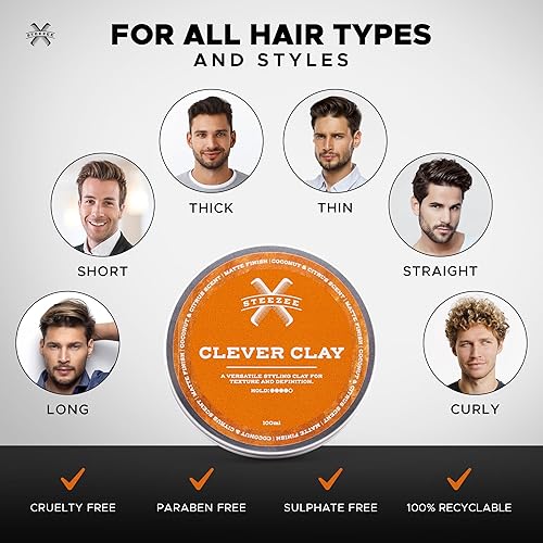 Miniatura 4 de Steezee Clever Clay - Arcilla para el cabello con acabado natural para hombres - Todo tipo de cabello - Reelaborable todo el día - Libre de crueldad