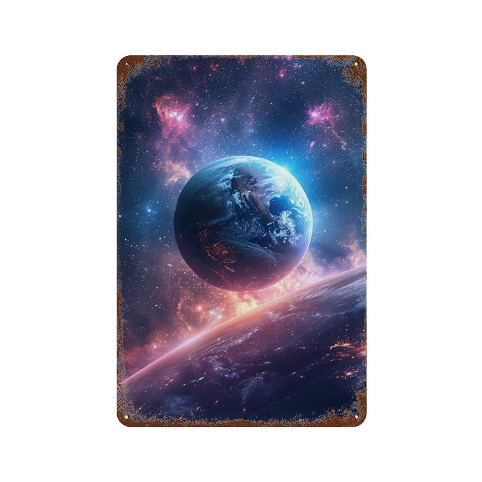 Earth from Space Wallpaper Vintage Rust Metal Sign 11.8"x7.9", for Patio, Garden Room And Bar Decor, Novelty Wall Decor