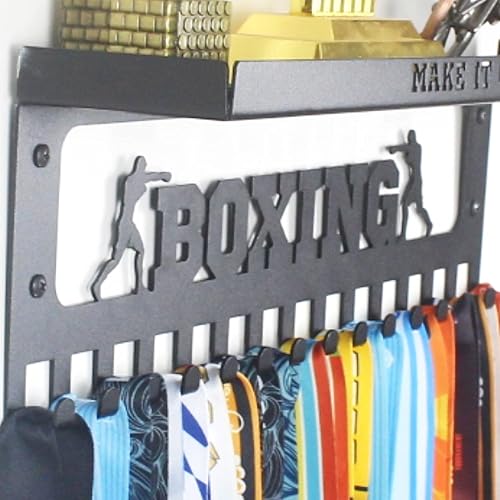 Soporte de pared de metal de alta calidad de 16 pulgadas con diseño de GOLF para colgar medallas y listón, con estante de trofeos de 3 pulgadas y