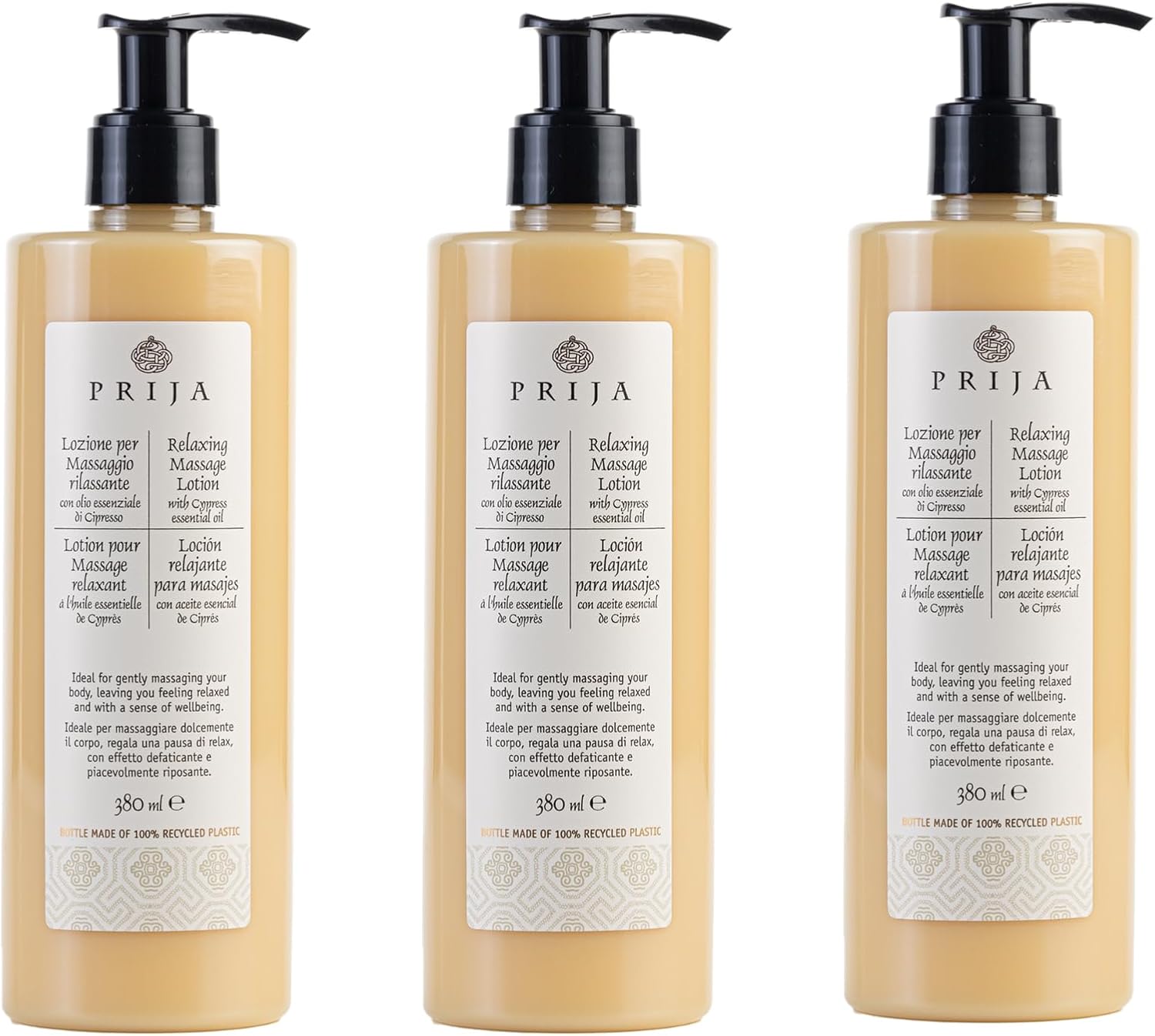 Prija Relaxing Massage Lotion with Aloe Vera and Cypress Oil, Refreshing and Moisturizing Body Cream Leaves You Feeling Relaxed with a Sense of Wellbeing 3 x 12.85 Fl. Oz