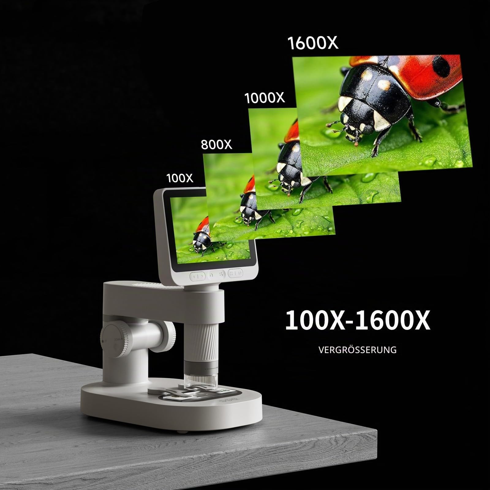BEAVERLAB 4,0" IPS digitales Mikroskop 100X-1600X, Handheld Microscope 1080P HD Taschenmikroskop WiFi USB Mikroskop für Anfänger, Handy Mikroskop mit 8 einstellbaren LED-Lights, kompatibel mit PC/TV