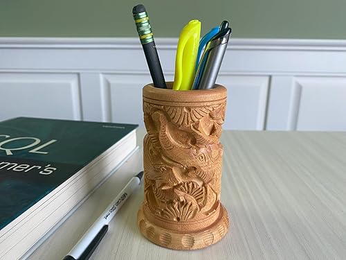 Tamaño tallado de madera sólida hecha a mano antiguo del tenedor de la pluma 4" X 2" pulgadas