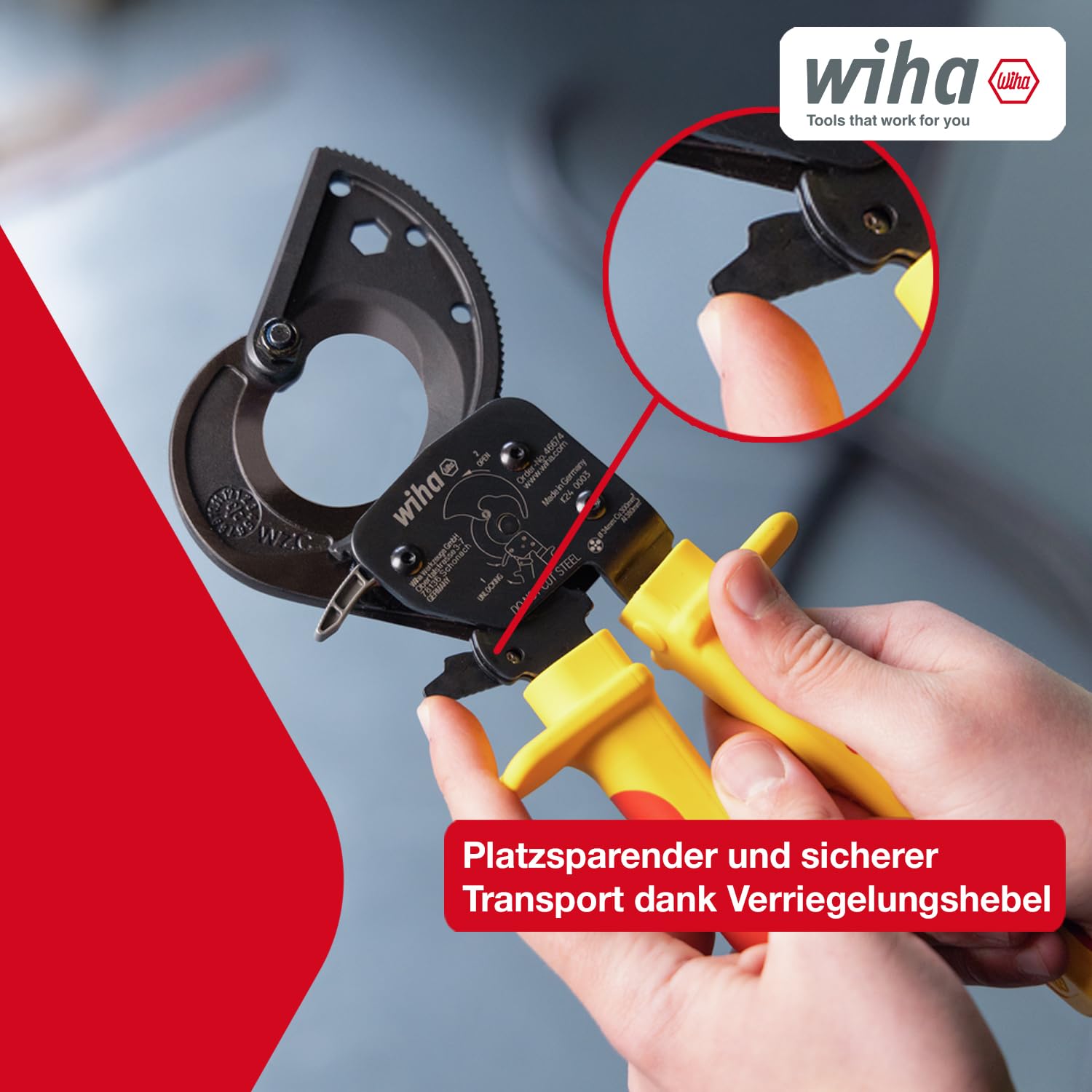 Wiha Kabelschneider bis 300 mm² I Ratschenkabelschneider für Cu- und AI-Kabel I Kabelschere mit Ratschenprinzip I Ratschenschneider für Aluminium- und Kupferkabel