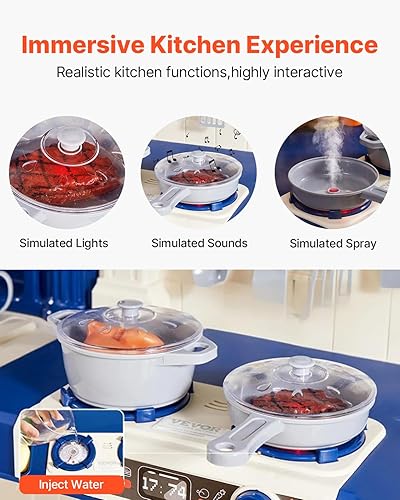 Miniatura 5 de VEVOR Juego de cocina para niños, cocina 3 en 1 con aerosol simulado, sonidos y luces, juego de cocina con 74 piezas de accesorios de cocina