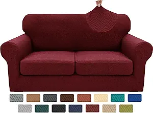 XINEAGE 2025 New 3 Pieces Couch Covers for 2 Cushion Sofa Super Stretch Loveseat Slipcover Pet Dog Universal Slip Cover Anti Slip Love Seat Furniture Protector (Wine Red, 55"-69")