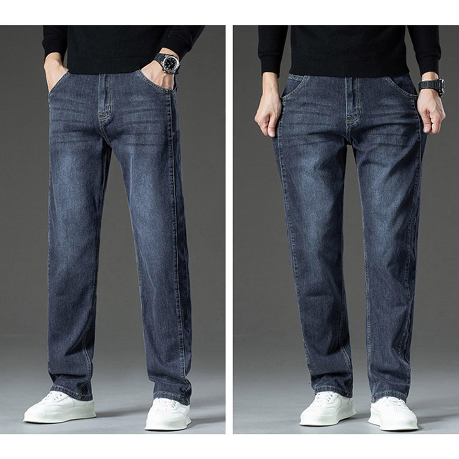 Generisch Baggy Jeans da uomo stretch Streetwear Denim Pants Molte tasche Straight Leg Tinta unita Casual Denim Pantaloni Y2K Jeans Uomo Casual Regular Fit Jeans Slim Fit